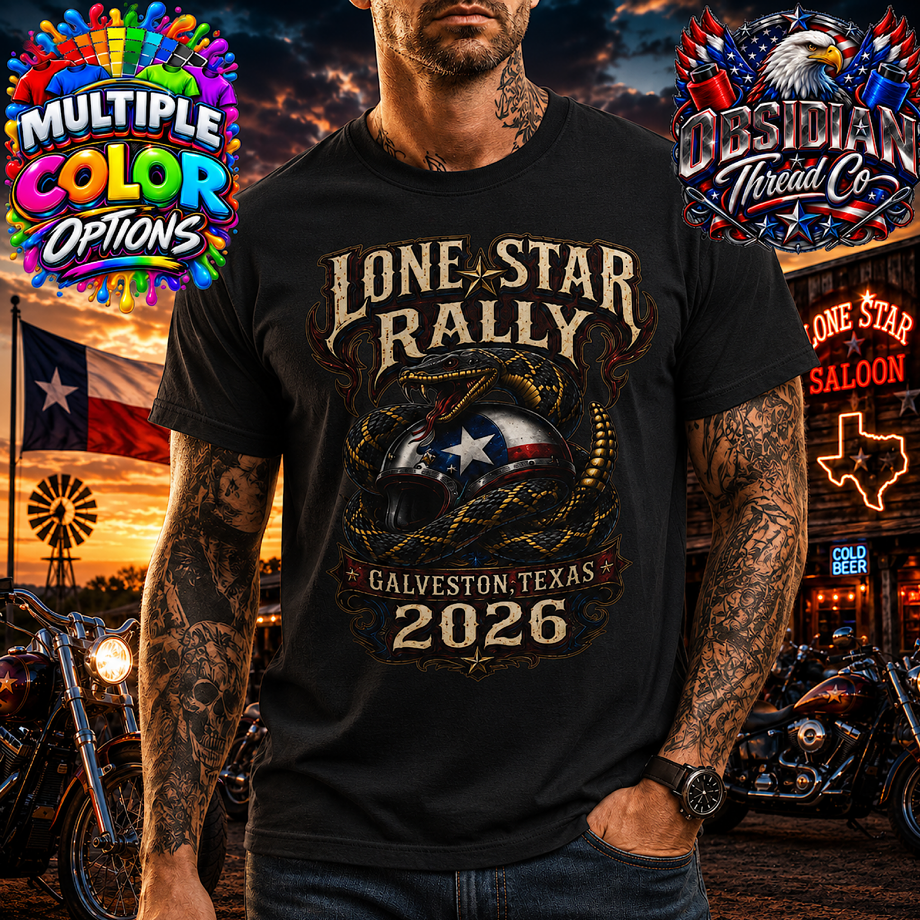 Lone Star Rally 2026 Shirt Galveston Texas Snake Biker Motorcycle Rally No HD color preview 4