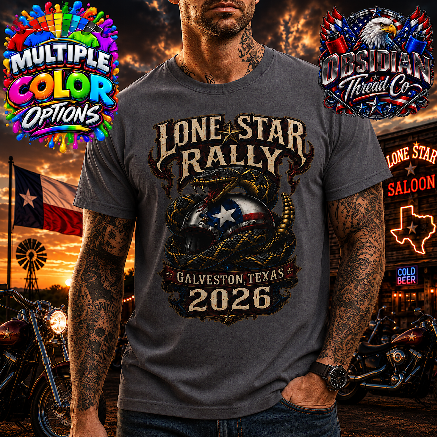 Lone Star Rally 2026 Shirt Galveston Texas Snake Biker Motorcycle Rally No HD color preview 2