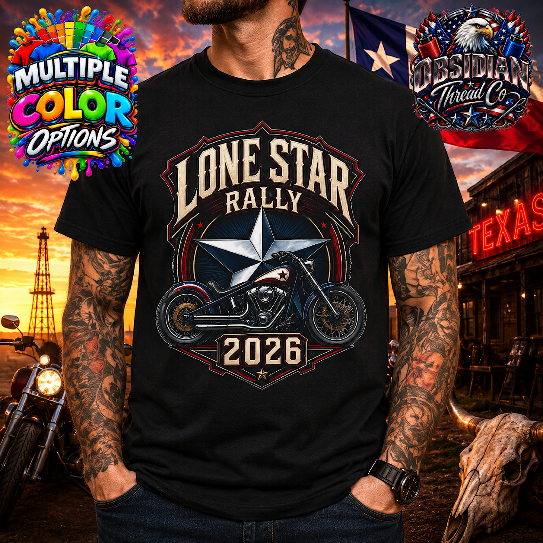 Lone Star Rally 2026 Shirt Texas Motorcycle Biker Chopper Galveston Rally Tee color preview 4