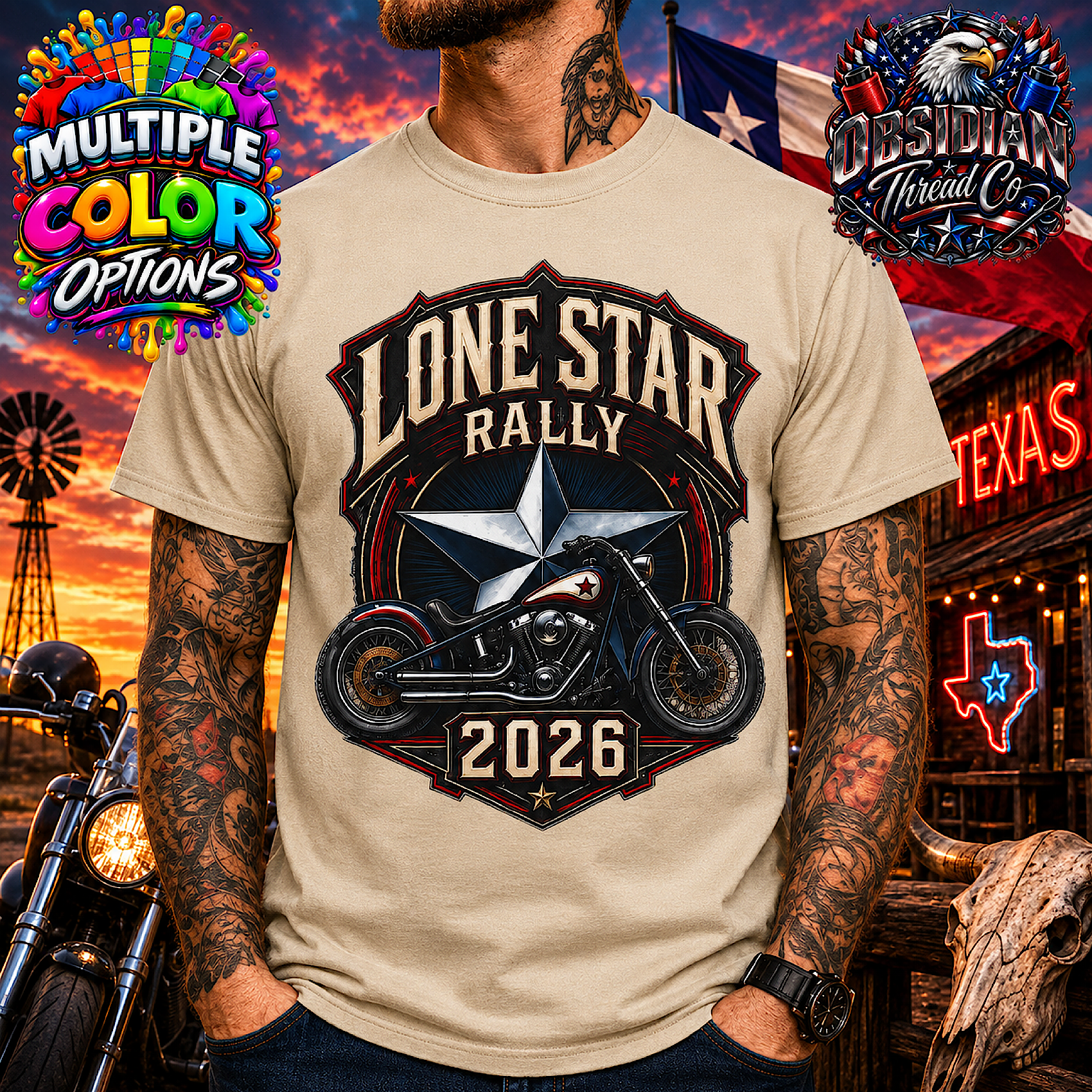 Lone Star Rally 2026 Shirt Texas Motorcycle Biker Chopper Galveston Rally Tee color preview 3