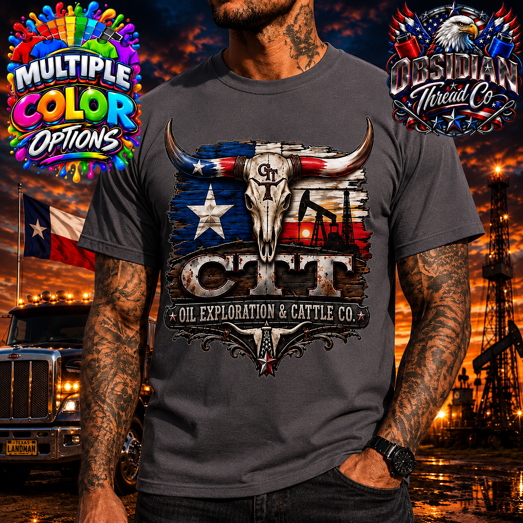 CTT Oil Exploration Cattle M-Tex Patch Cafe Fort Worth Texas Landman Shirt Tee color preview 2