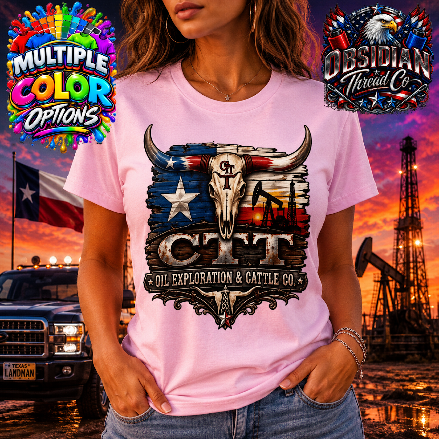 CTT Oil Exploration Cattle M-Tex Patch Cafe Fort Worth Texas Landman Shirt Tee color preview 3