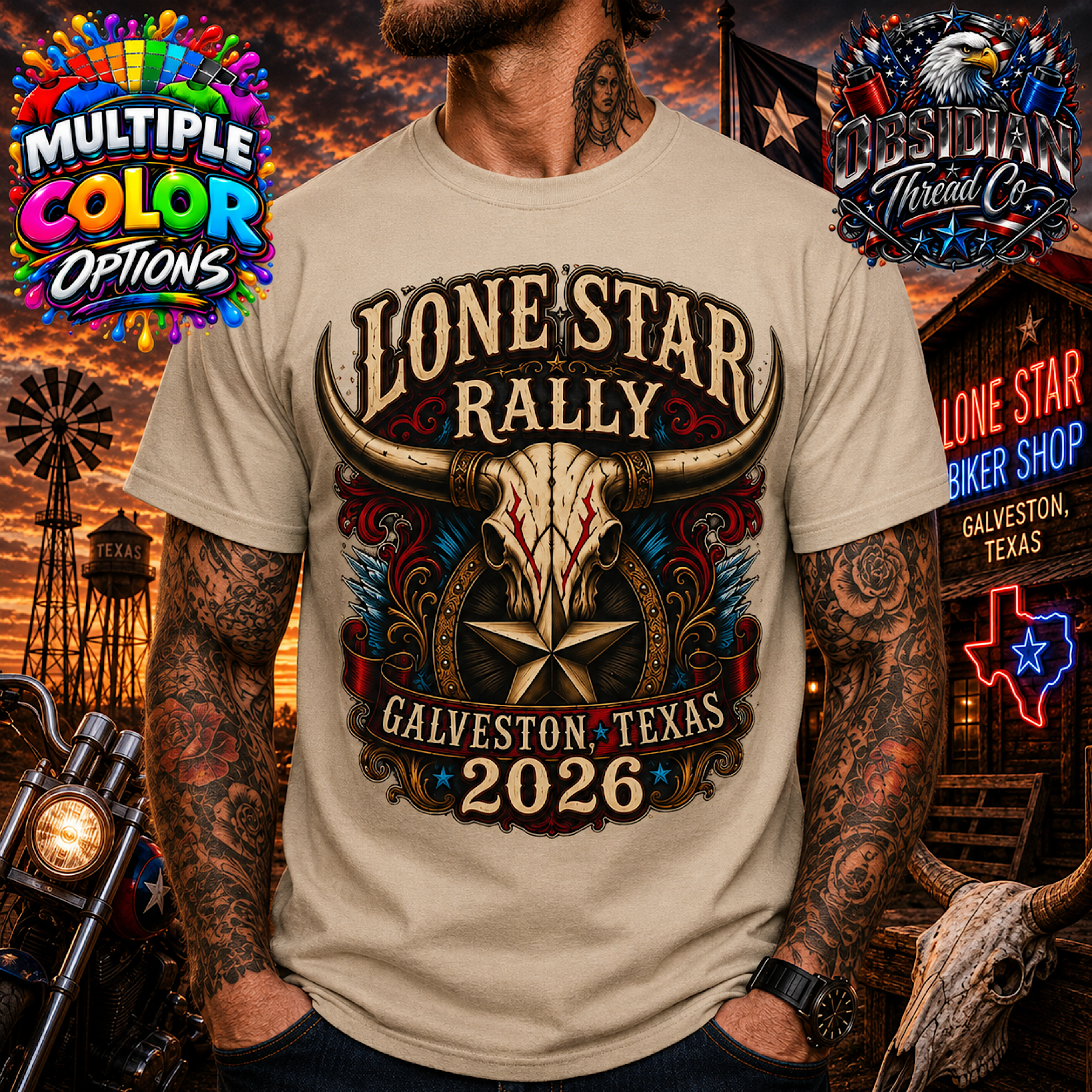 Lone Star Rally 2026 Shirt Galveston Texas Longhorn Biker Motorcycle Rally Tee color preview 4
