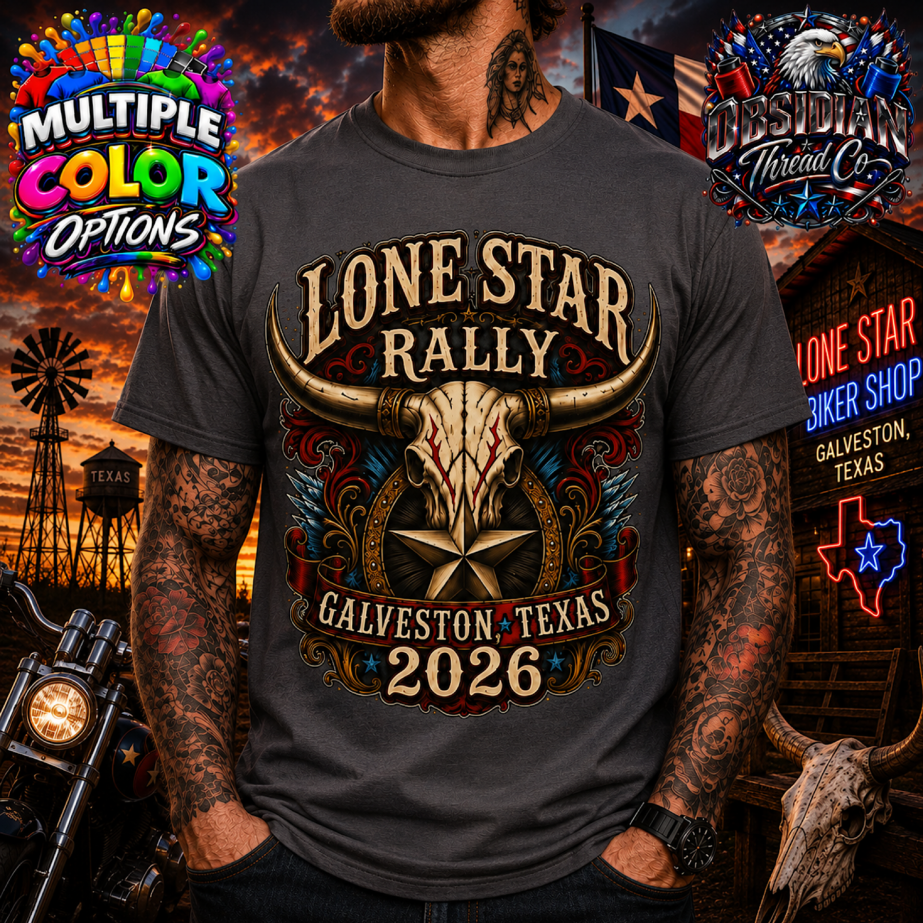 Lone Star Rally 2026 Shirt Galveston Texas Longhorn Biker Motorcycle Rally Tee color preview 2