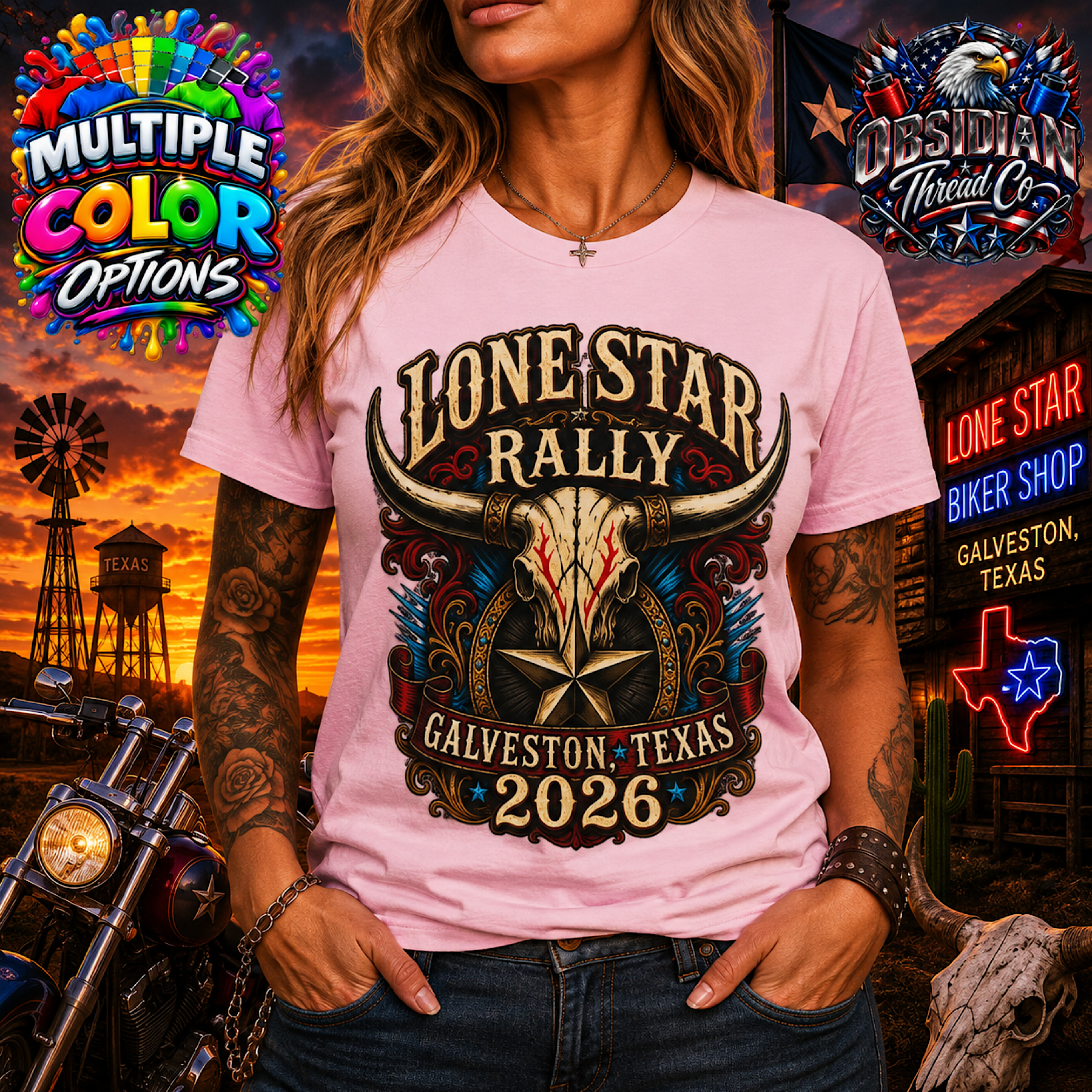 Lone Star Rally 2026 Shirt Galveston Texas Longhorn Biker Motorcycle Rally Tee color preview 3