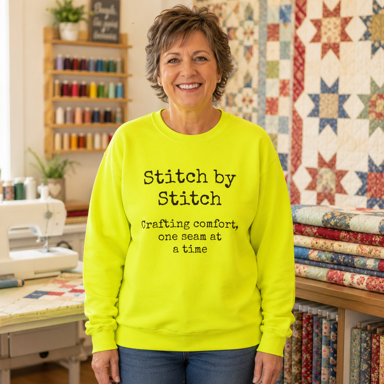 Stitch by Stitch Sweatshirt Crafting Comfort One Seam at a Time Quilter Gift Cozy Sewing Pullover Quilting Crewneck