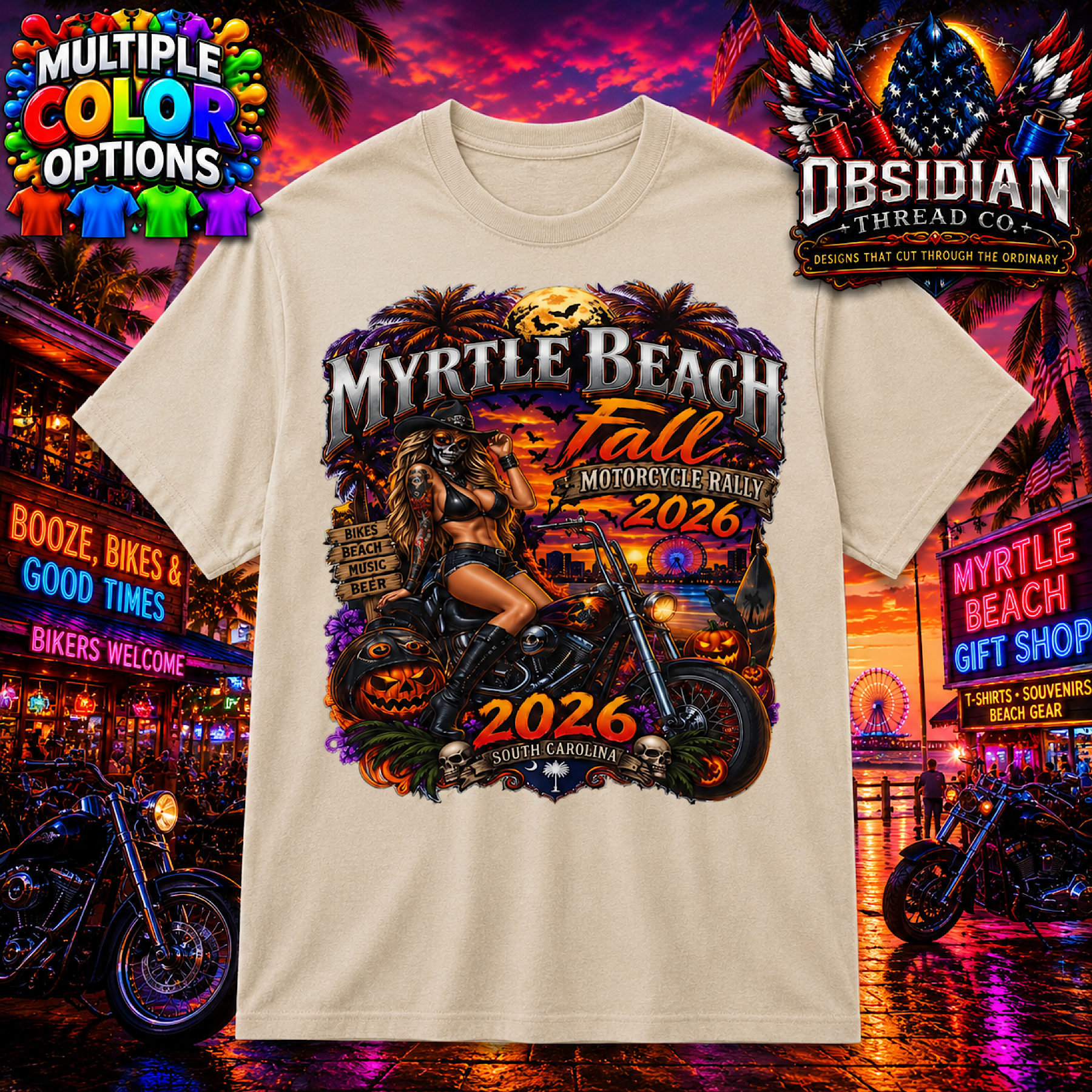 Myrtle Beach Fall Rally 2026 Motorcycle Biker Week SC No Harley T Shirt Tee color preview 3