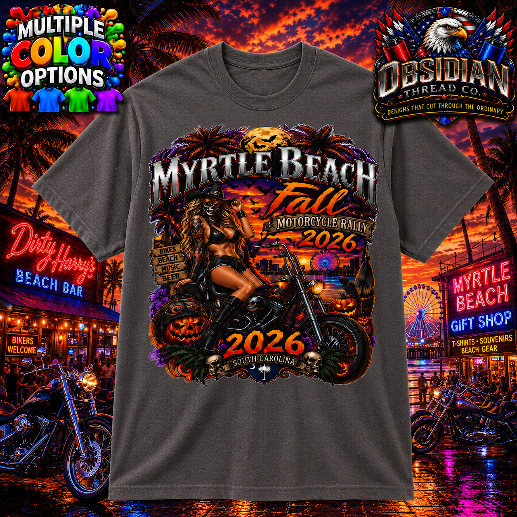 Myrtle Beach Fall Rally 2026 Motorcycle Biker Week SC No Harley T Shirt Tee color preview 2