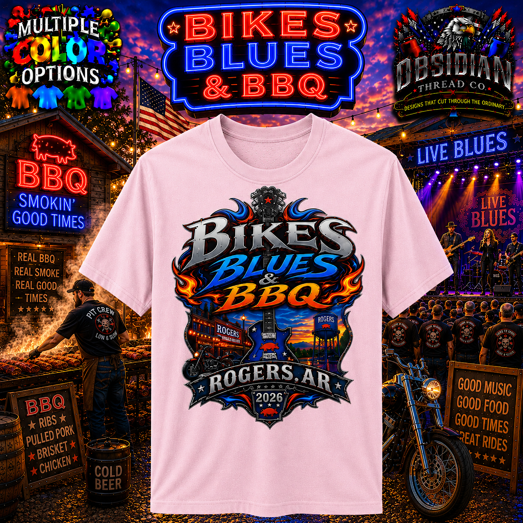 Bikes Blues &amp; BBQ 2026 Rogers Arkansas Motorcycle Rally Biker T Shirt No Harley color preview 3