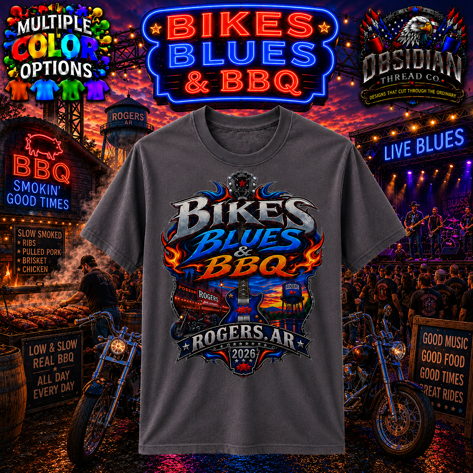 Bikes Blues &amp; BBQ 2026 Rogers Arkansas Motorcycle Rally Biker T Shirt No Harley color preview 2