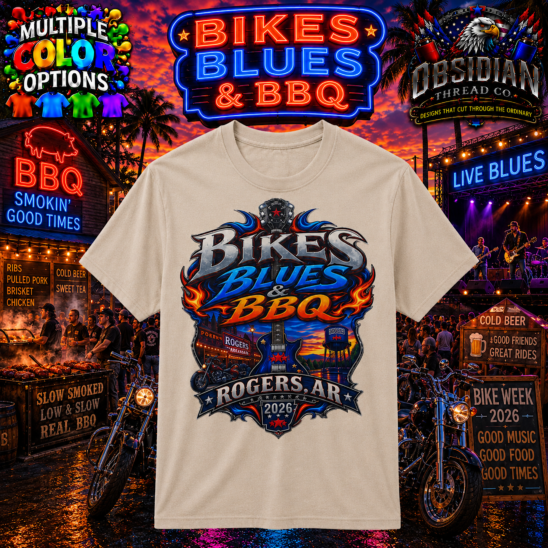 Bikes Blues &amp; BBQ 2026 Rogers Arkansas Motorcycle Rally Biker T Shirt No Harley color preview 4