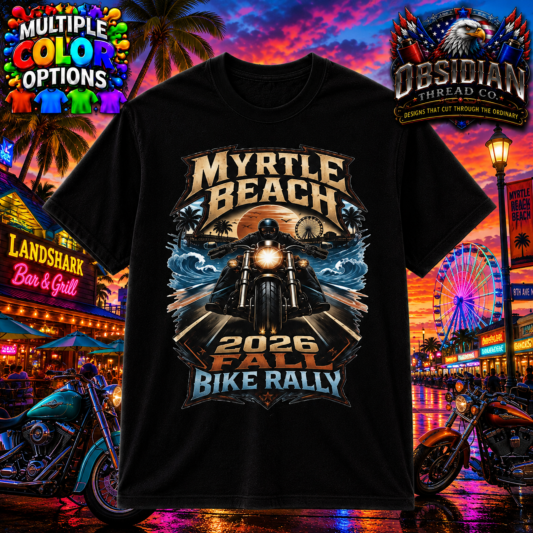 Myrtle Beach 2026 Fall Bike Rally Motorcycle Week South Carolina Biker T Shirt color preview 3