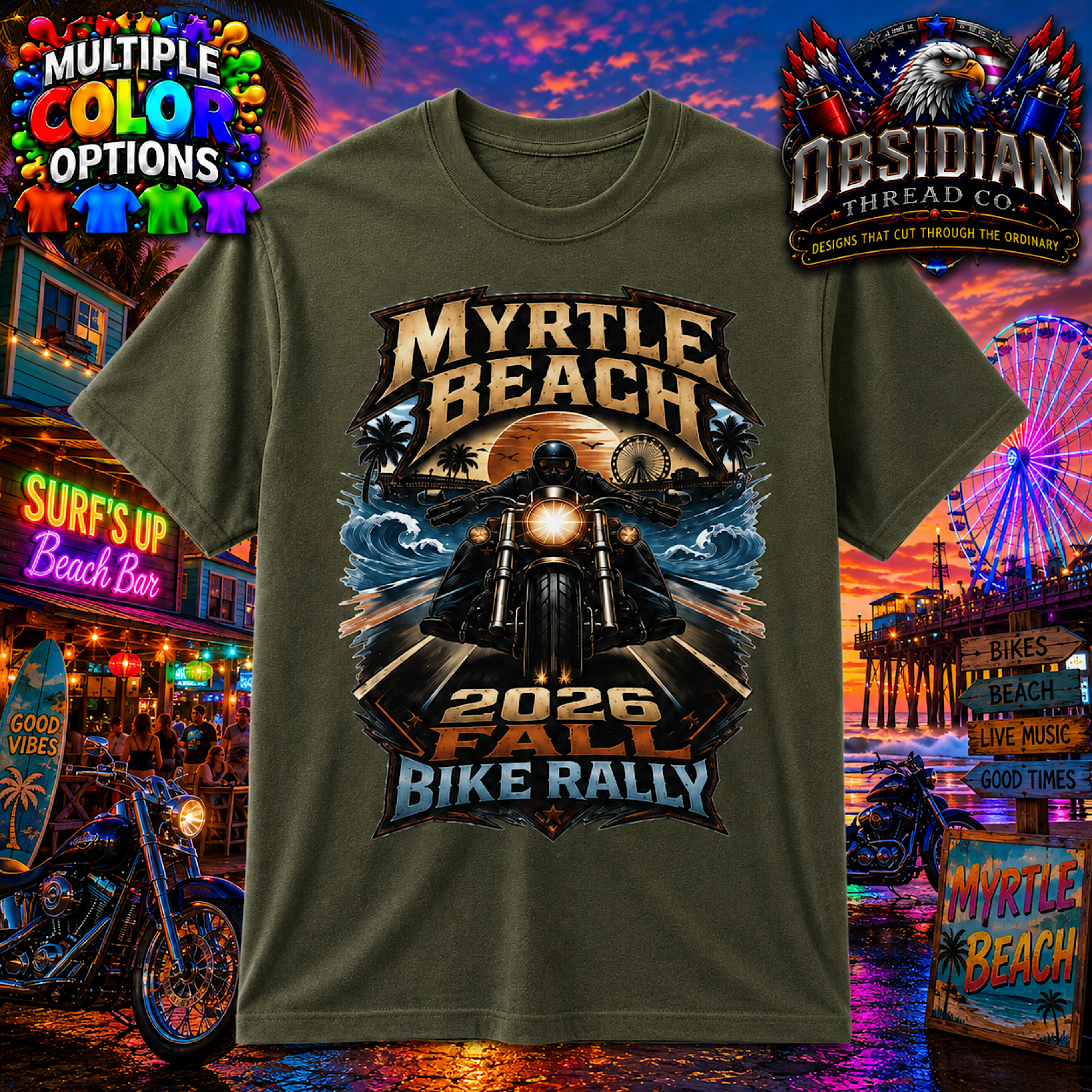 Myrtle Beach 2026 Fall Bike Rally Motorcycle Week South Carolina Biker T Shirt color preview 4