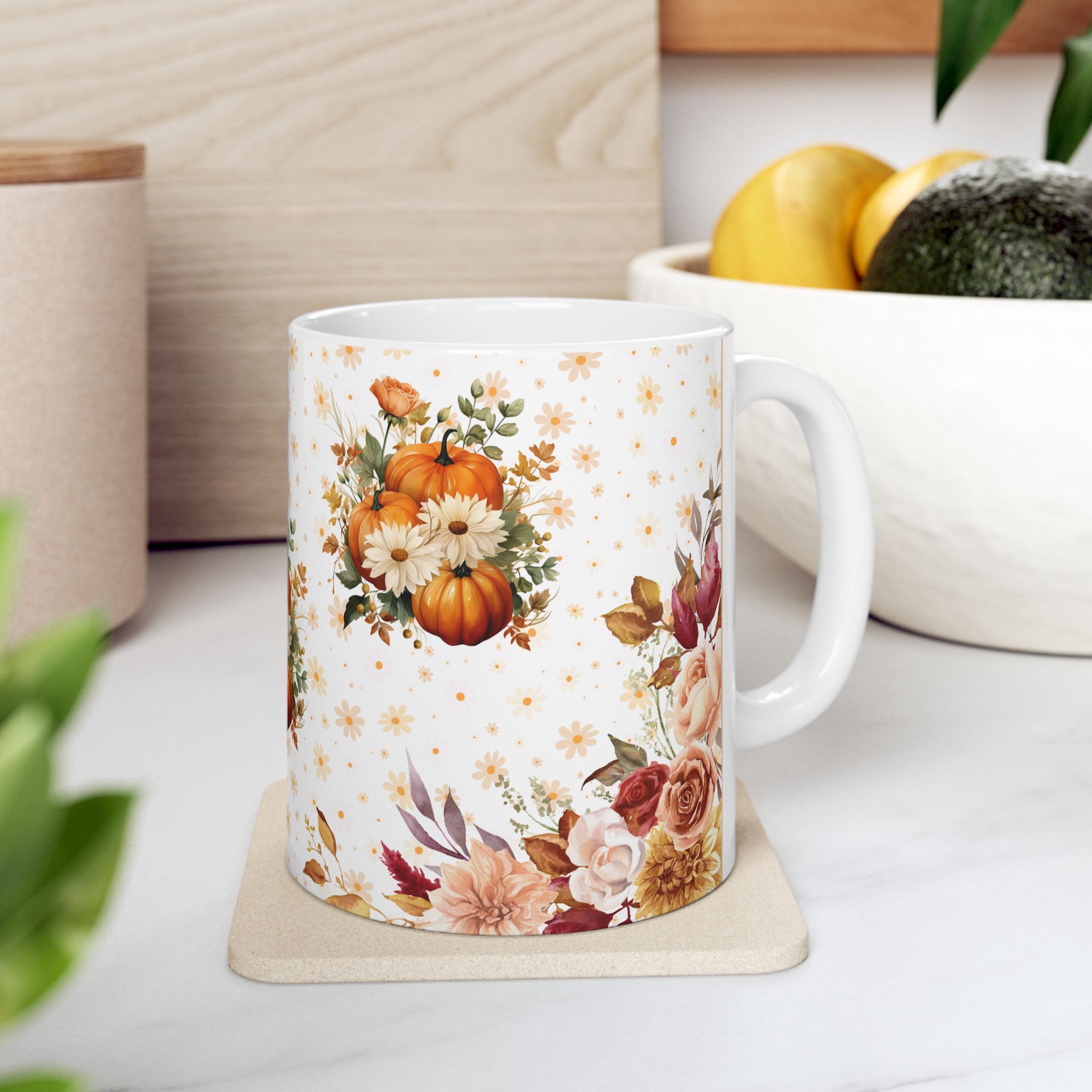 Autumn Pumpkin Floral Mug