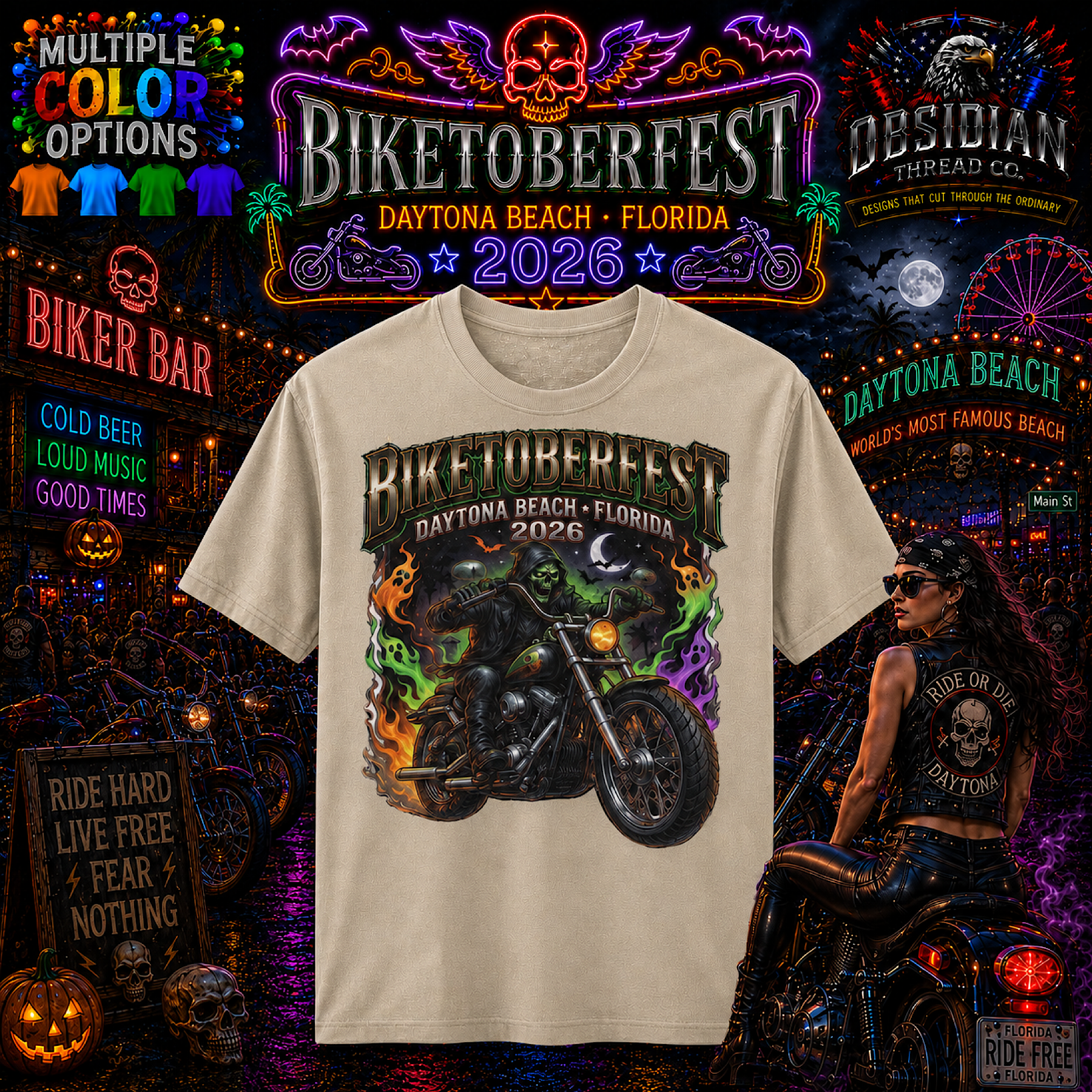 Biketoberfest 2026 Daytona Beach Florida Motorcycle Rally  Biker Shirt No Harley color preview 4