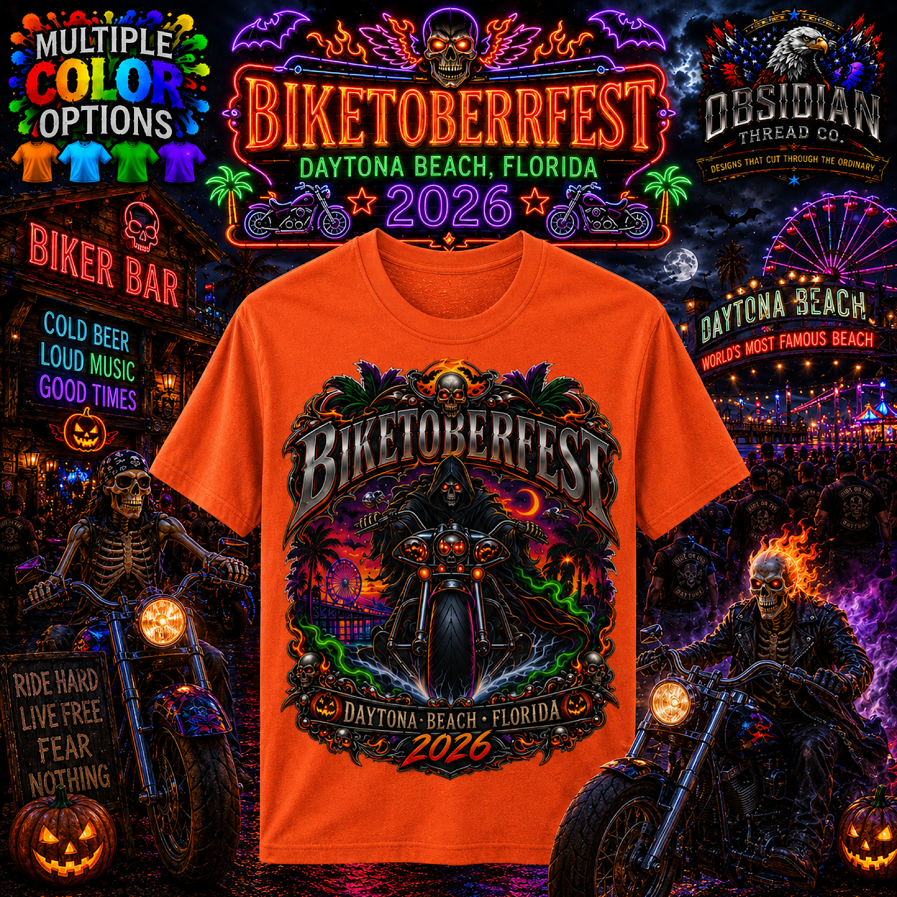 Biketoberfest 2026 Daytona Beach Florida Motorcycle Rally Halloween Biker Shirt color preview 2