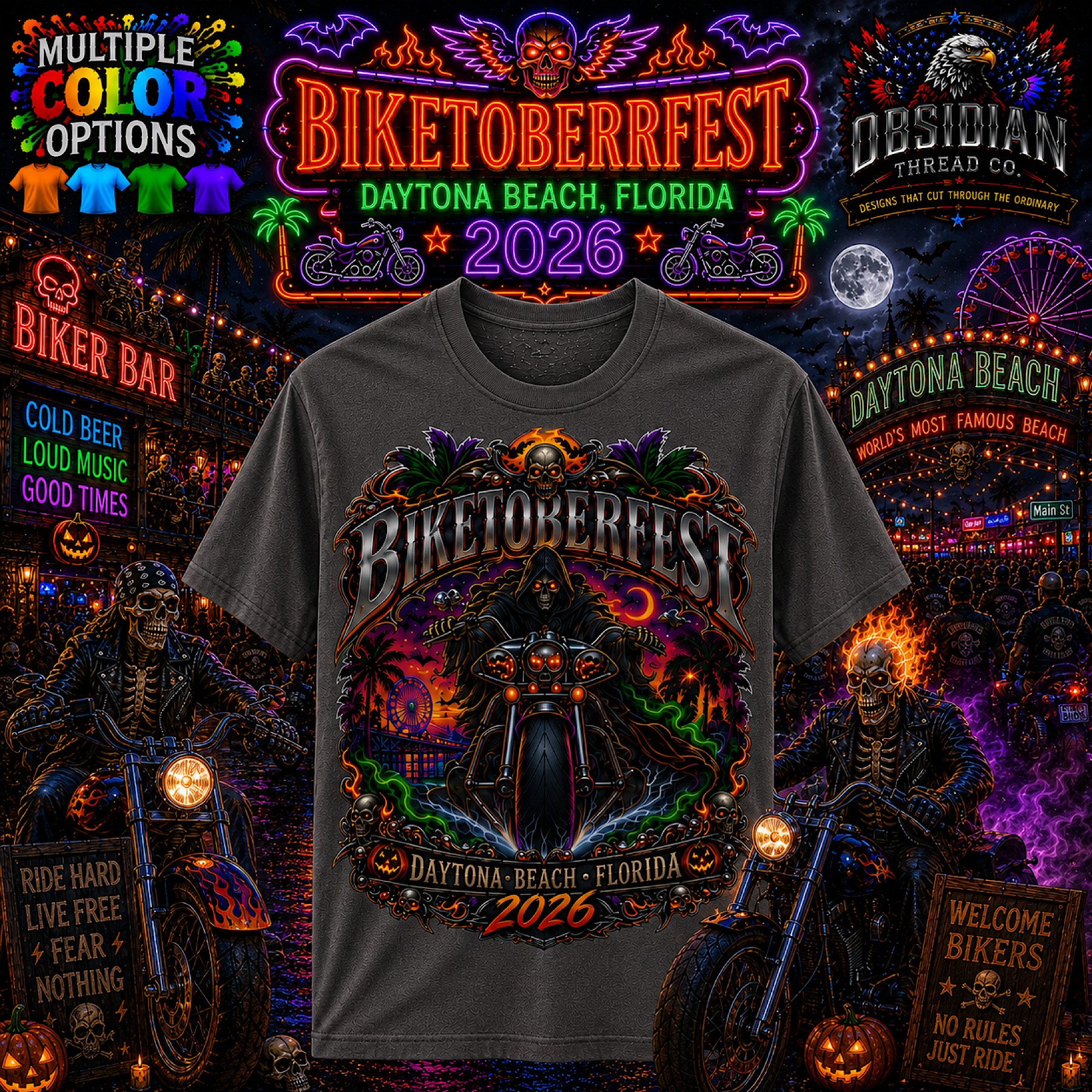 Biketoberfest 2026 Daytona Beach Florida Motorcycle Rally Halloween Biker Shirt color preview 3