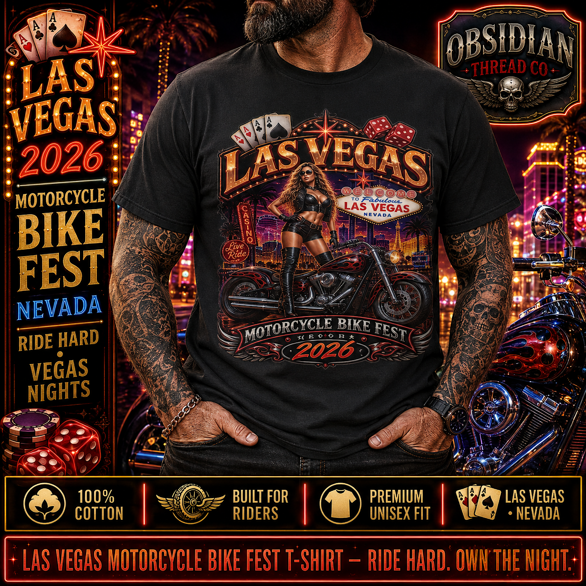 Las Vegas 2026 Motorcycle Bike Fest Nevada Rally Biker Pinup T Shirt Tee color preview 4