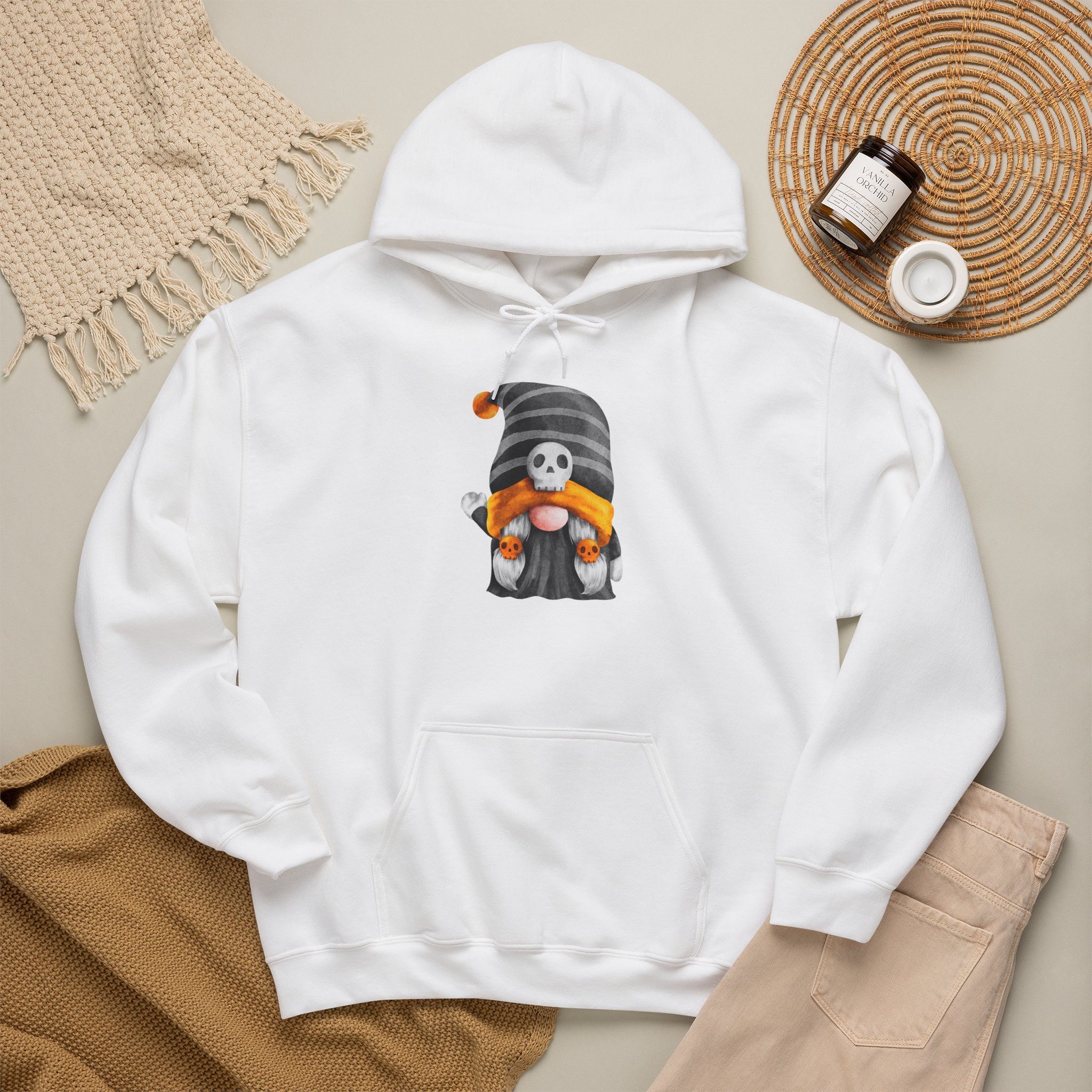 Halloween Gnome with Skull Hat Hoodie