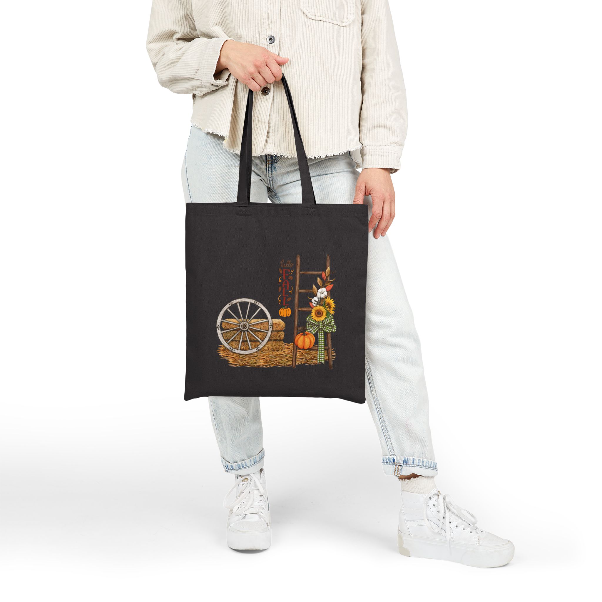 Rustic Fall Ladder and Wheel Tote Bag
