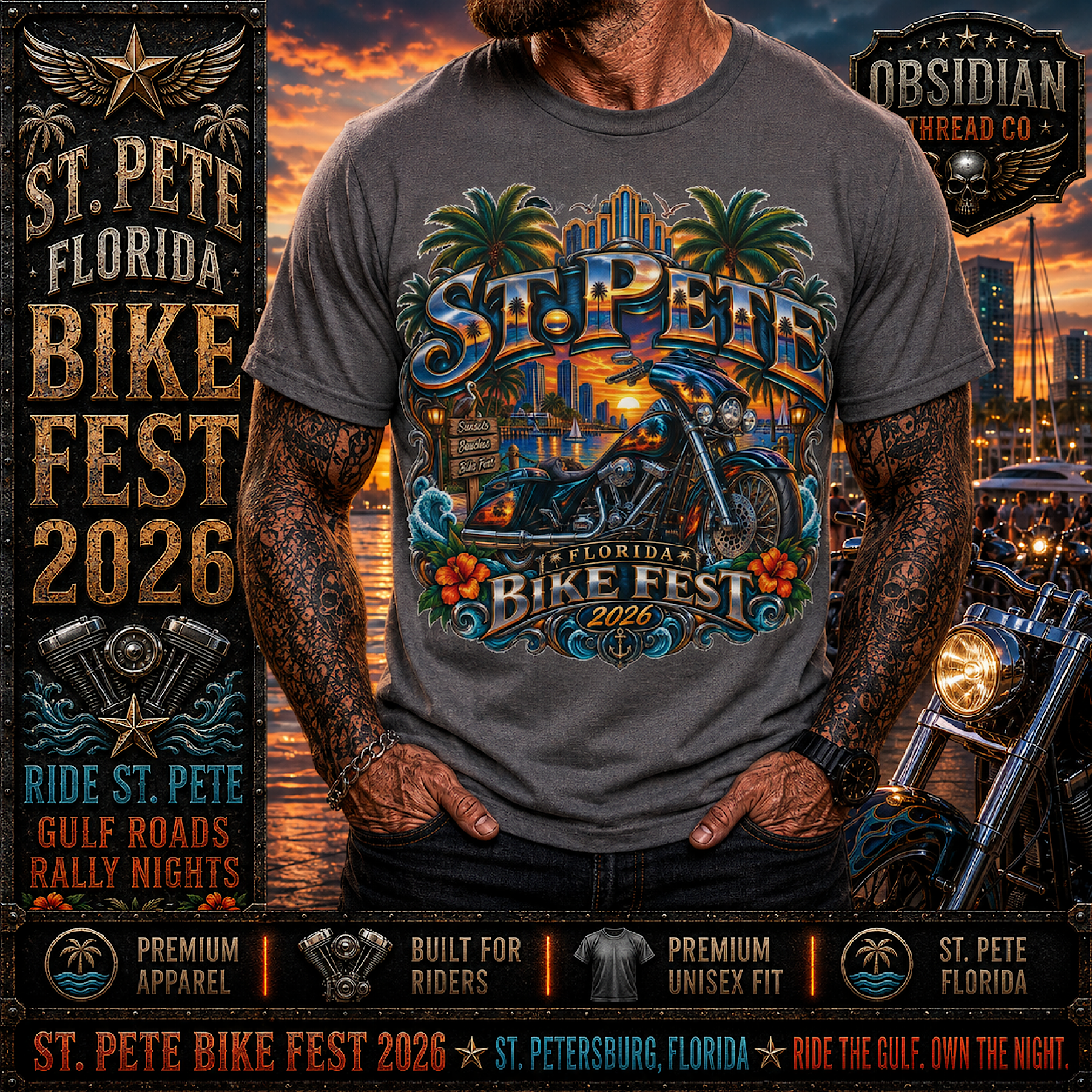 St Pete Bike Fest 2026 Florida Motorcycle Rally Biker Shirt Gulf Coast No Harley color preview 2