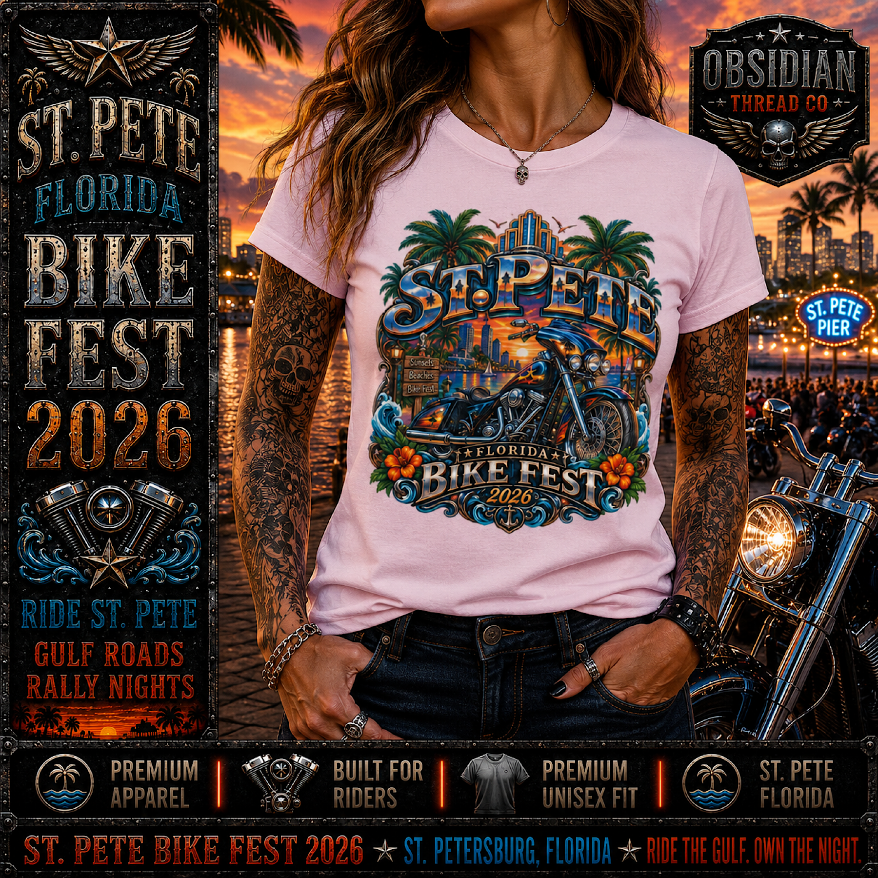 St Pete Bike Fest 2026 Florida Motorcycle Rally Biker Shirt Gulf Coast No Harley color preview 3