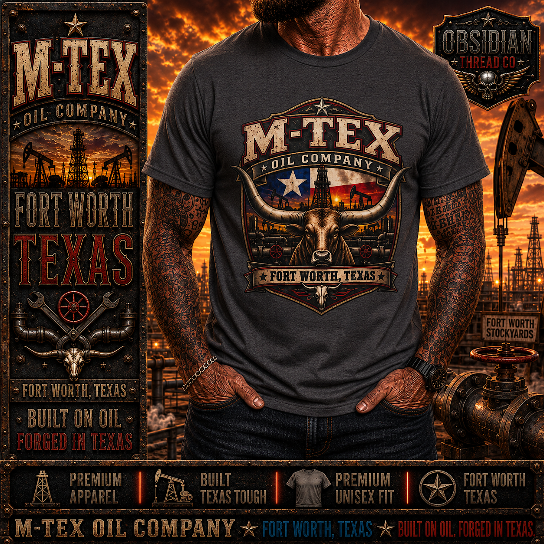 M-Tex Oil Company Fort Worth Texas Landman CTT Oil Exploration & Cattle T Shirt color preview 2