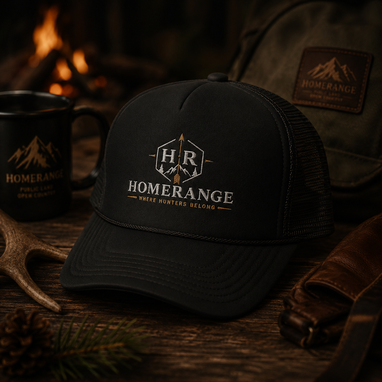 HomeRange Heritage Trucker Hat | Black Embroidered 