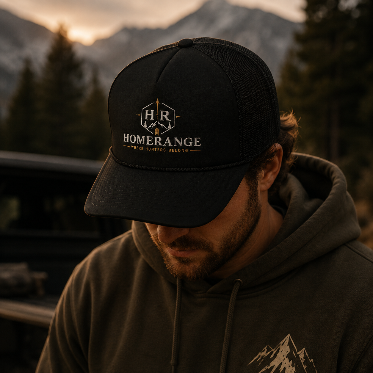 HomeRange Heritage Trucker Hat | Black Embroidered 