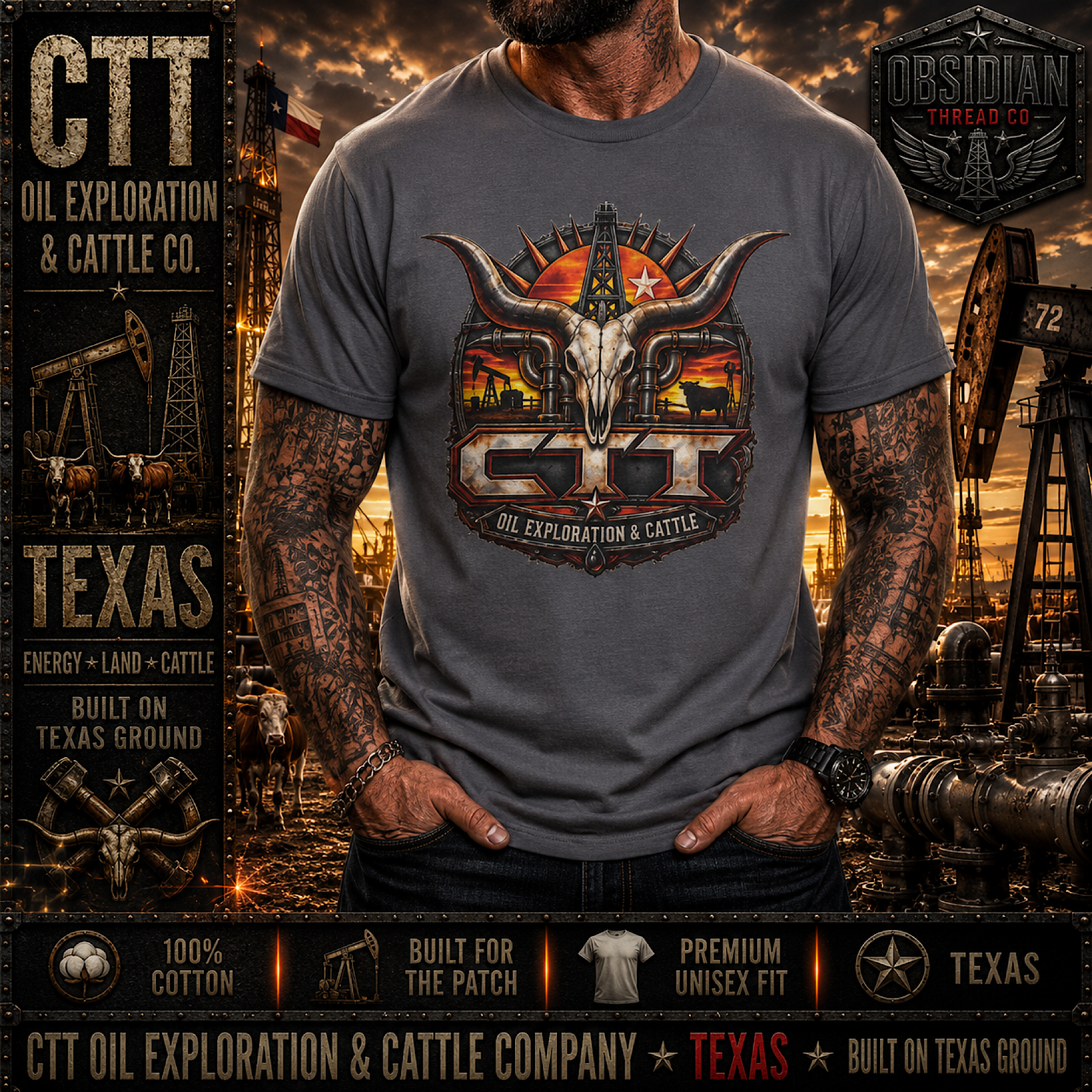CTT Oil Exploration &amp; Cattle Shirt Texas Landman Patch M-Tex Oil Company  Tee color preview 2