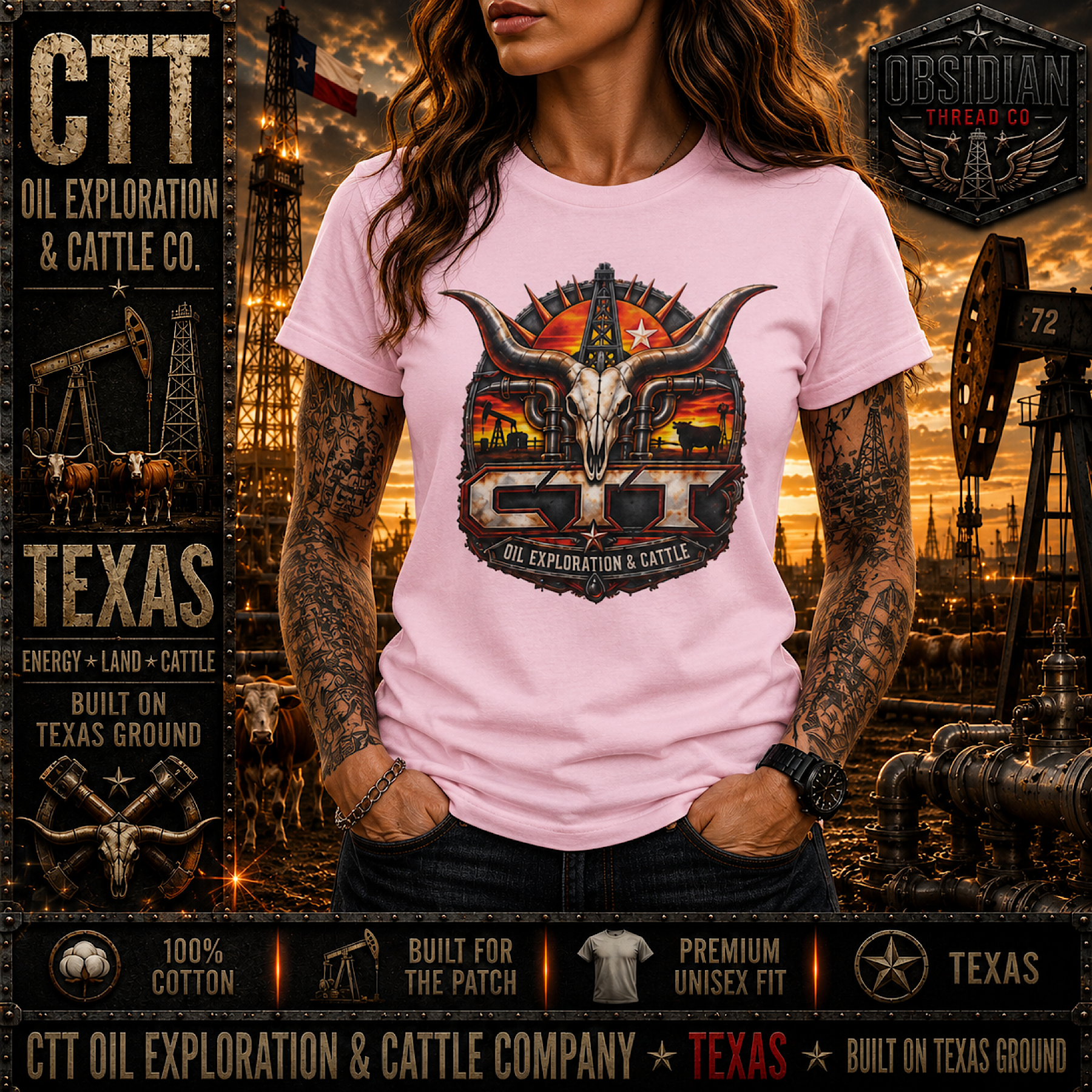 CTT Oil Exploration &amp; Cattle Shirt Texas Landman Patch M-Tex Oil Company  Tee color preview 3