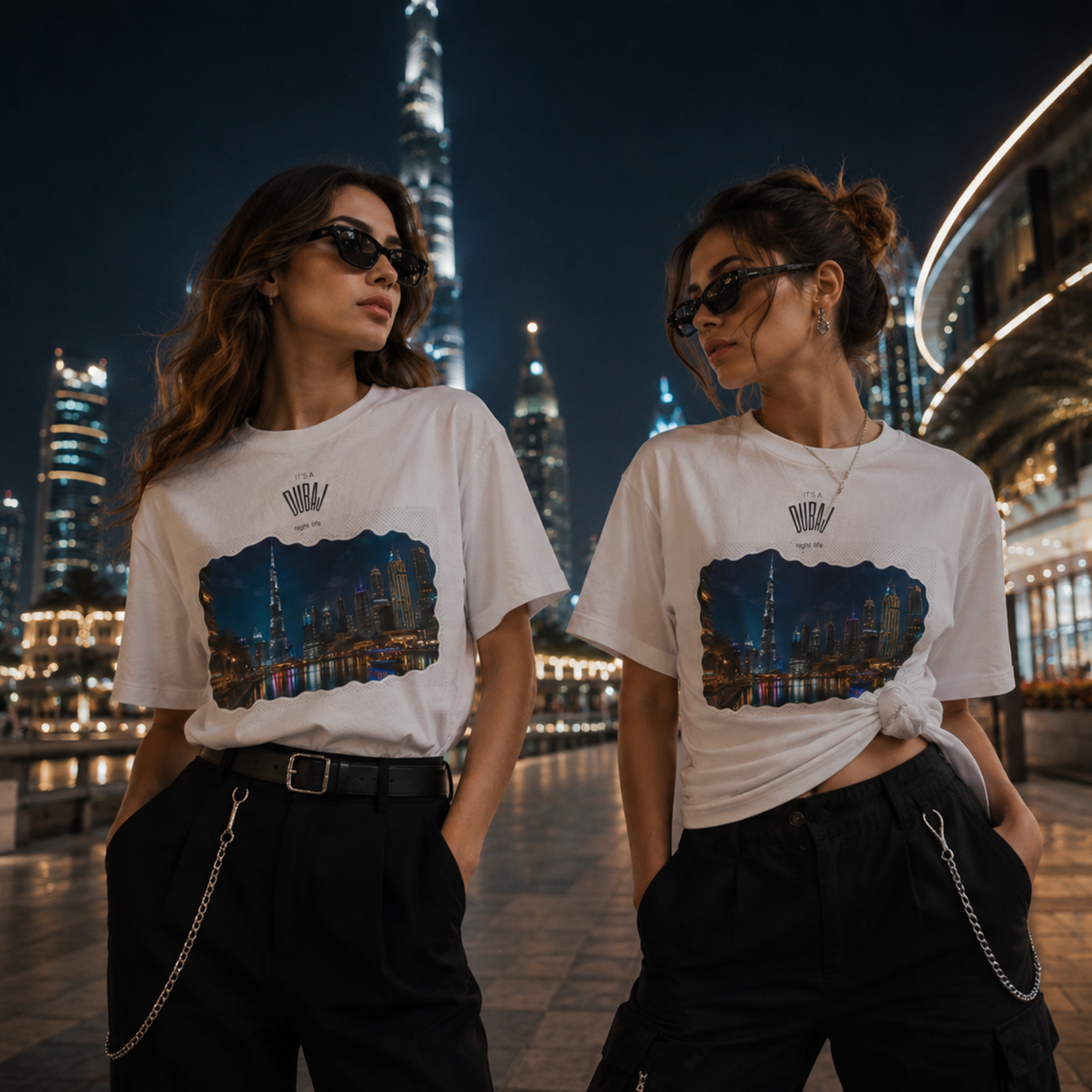Dubai Skyline T-Shirt | Burj Khalifa Graphic Tee | Dubai Travel Shirt | Front & Back Print