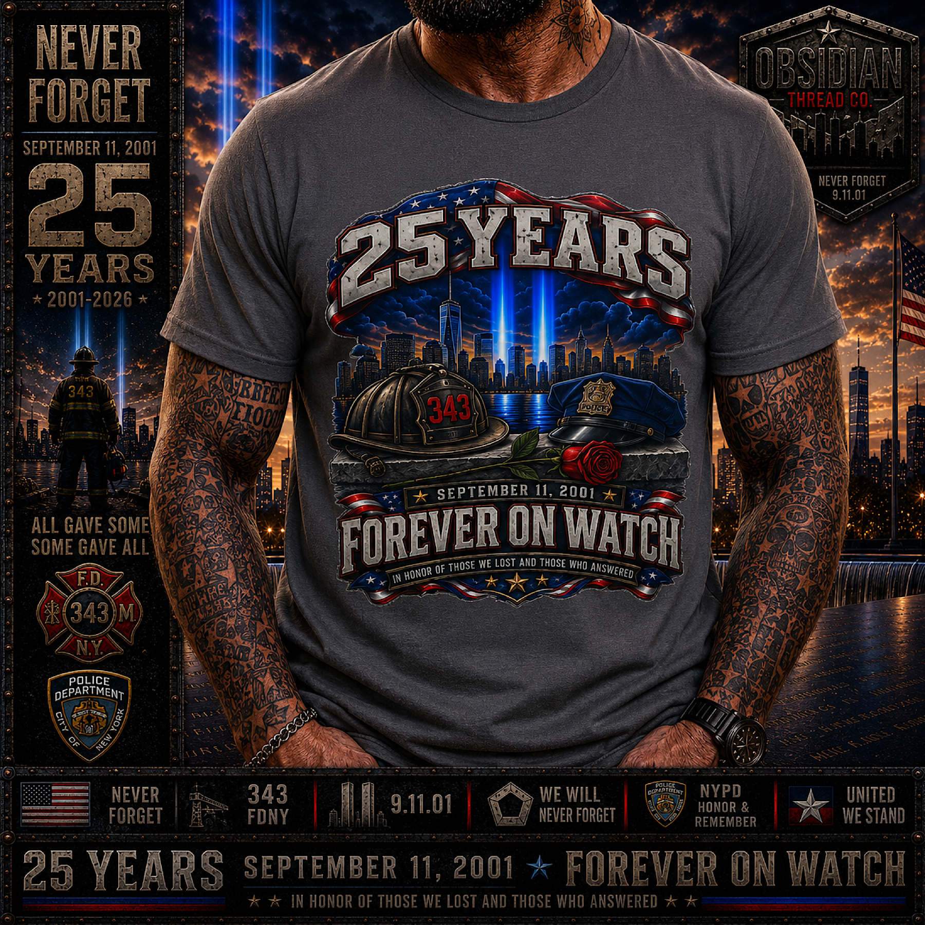 9/11 25th Anniversary Shirt September 11 2001-2026 Never Forget FDNY NYPD Tee color preview 2