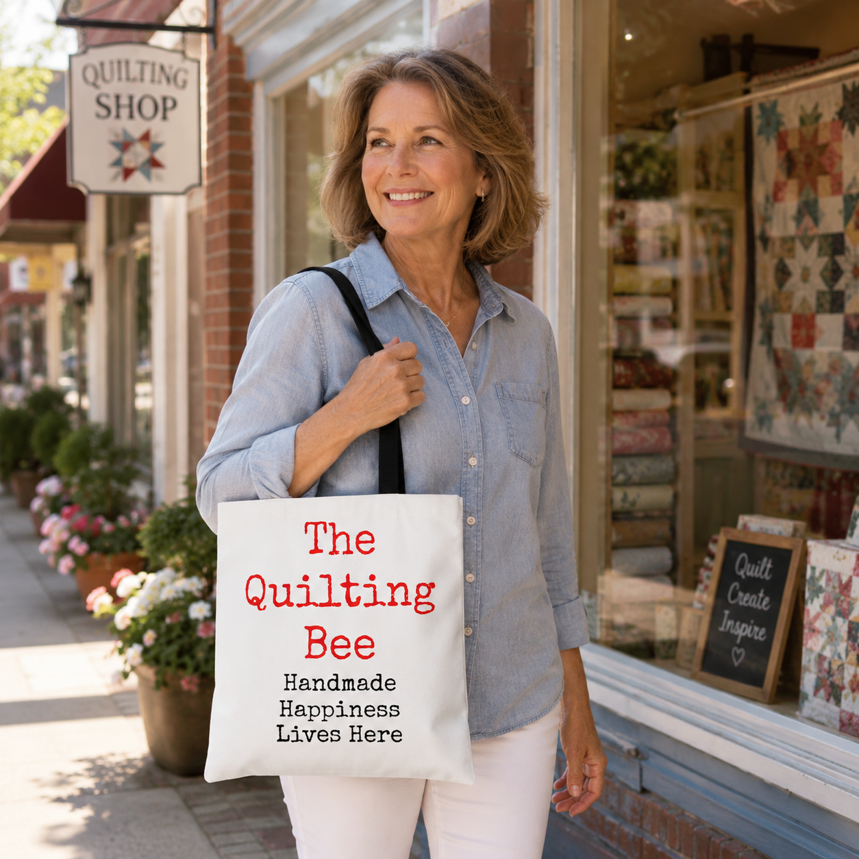 The Quilting Bee Tote Bag, Quilter Gift for Women, Sewing Lover Bag, Quilting Retreat Gift, Handmade Craft Tote