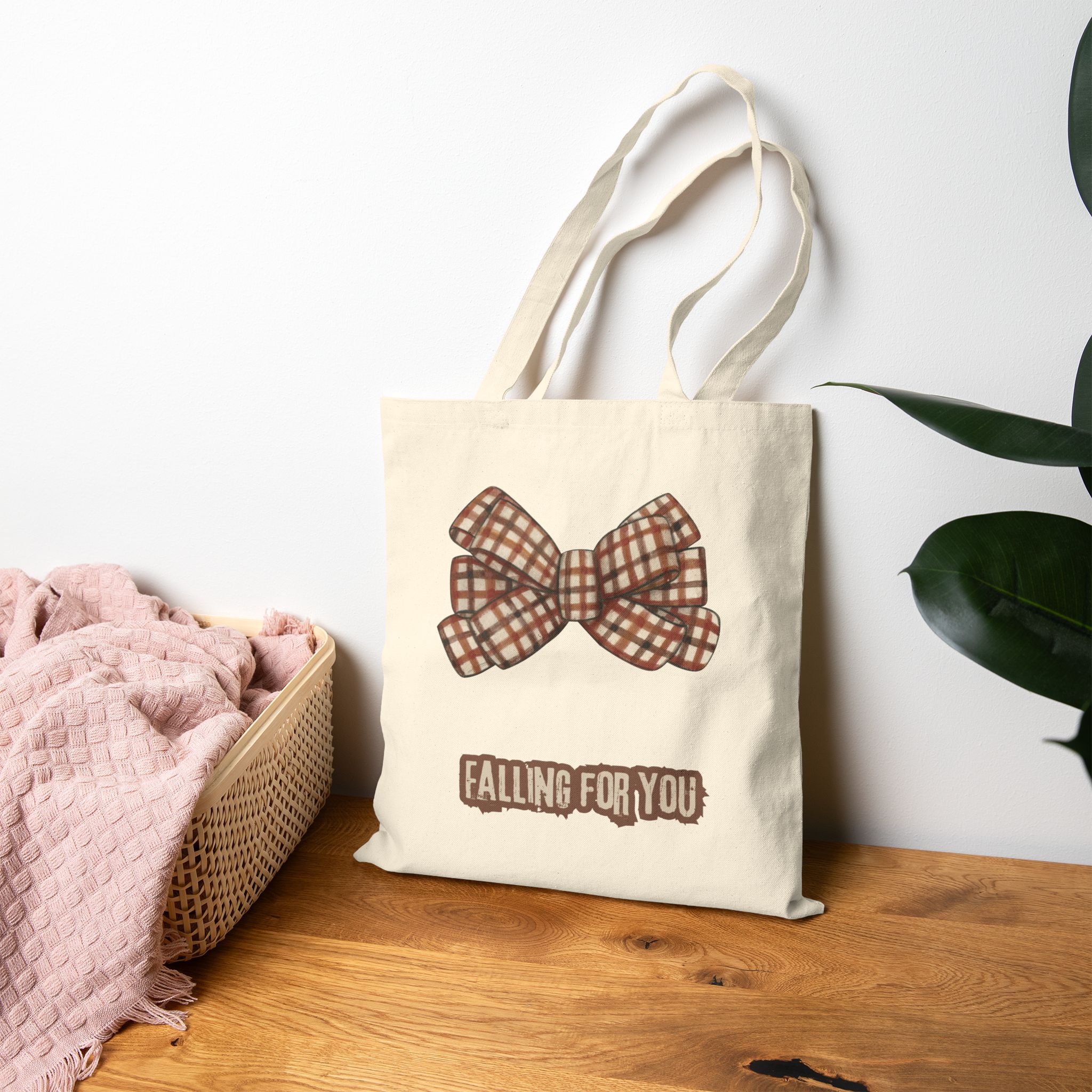 Plaid Bow Falling For You Tote Bag