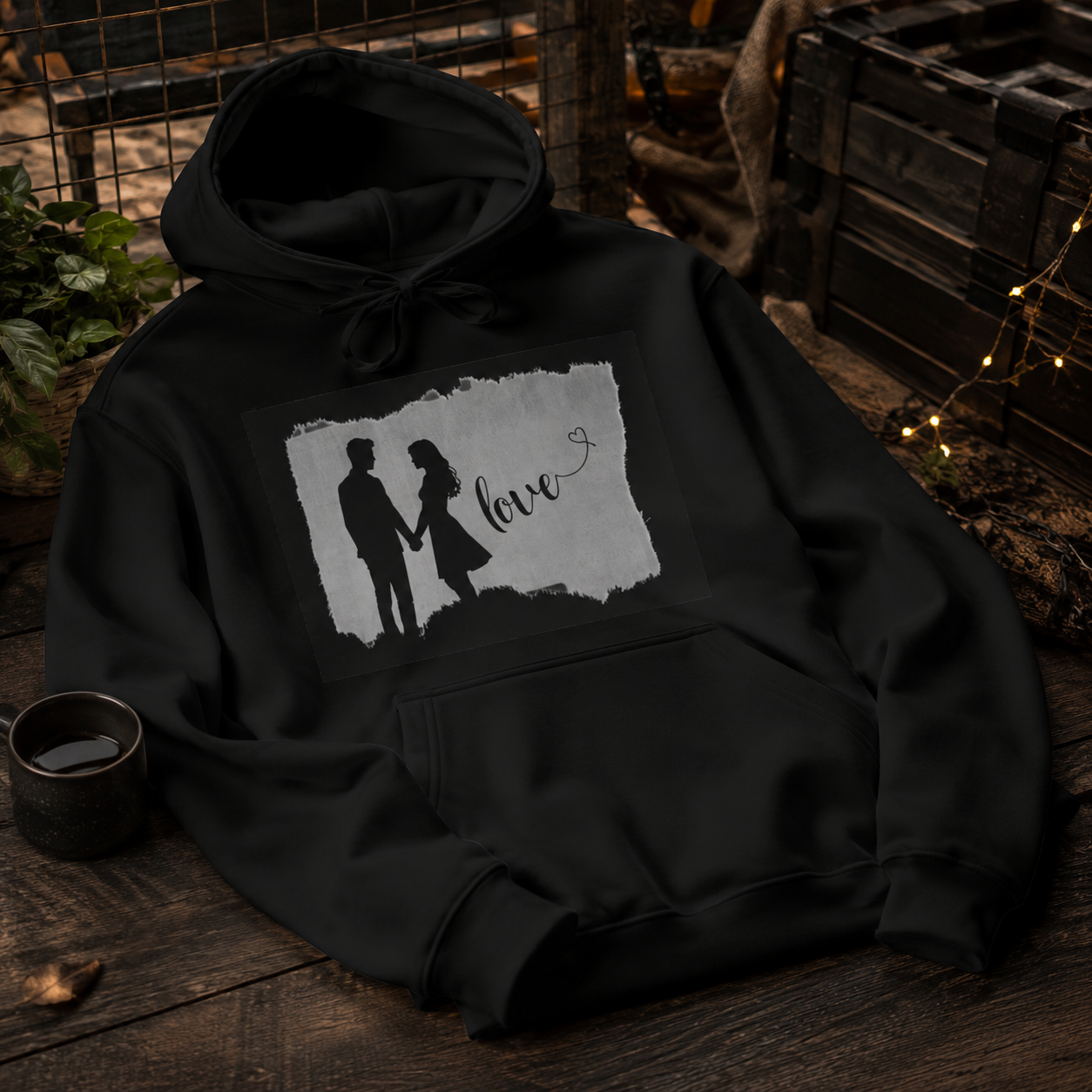 Silhouette Couple Holding Hands Hoodie