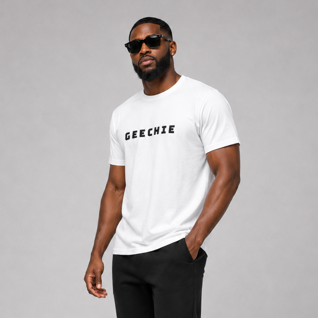 GEECHIE Embroidered | Unisex Heritage Tee — White