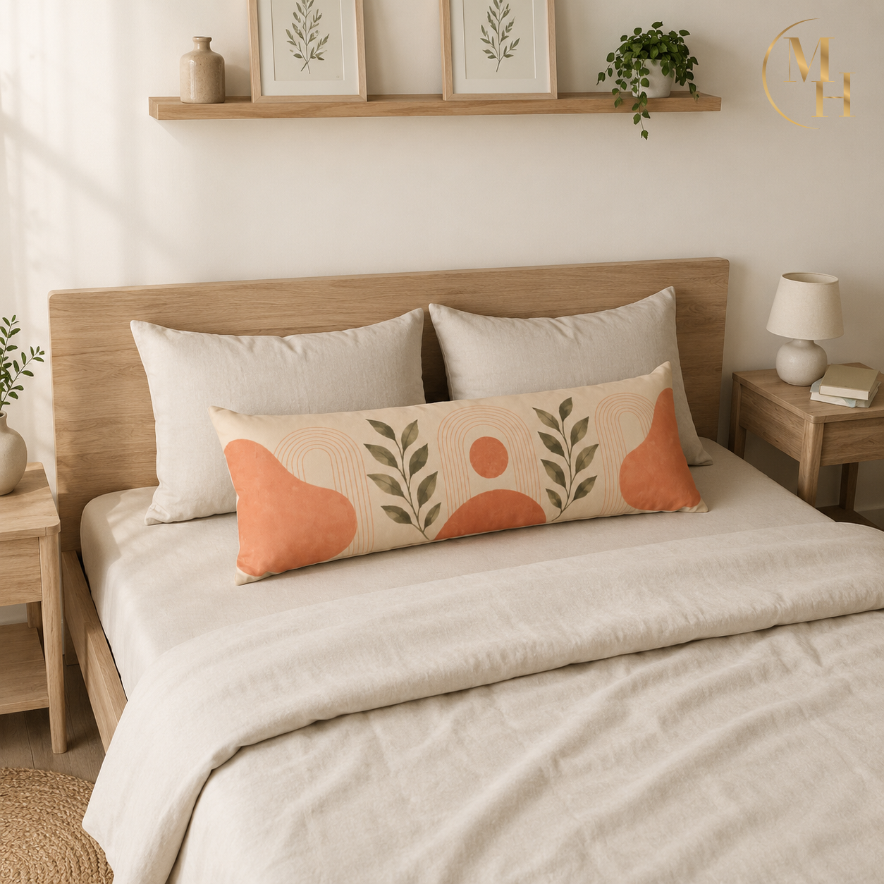 Abstract Boho Sun and Leaf Body Pillow mockup 2