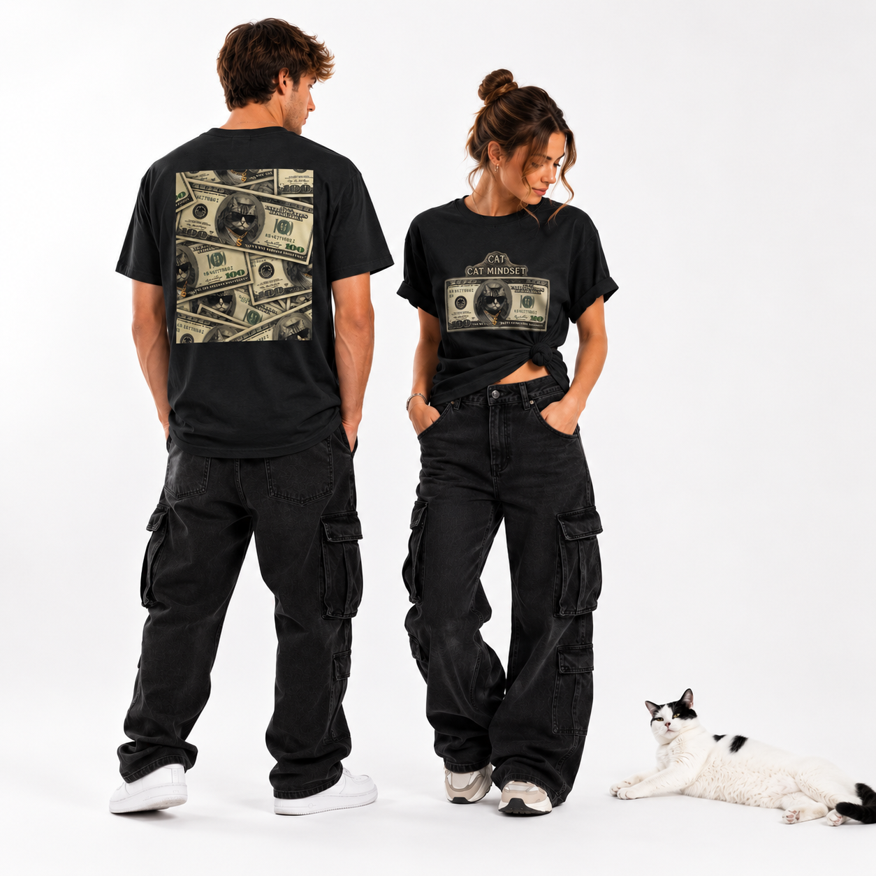 Cat Money T-Shirt — Dollar Bill Cat Graphic Tee | Premium Urban Streetwear