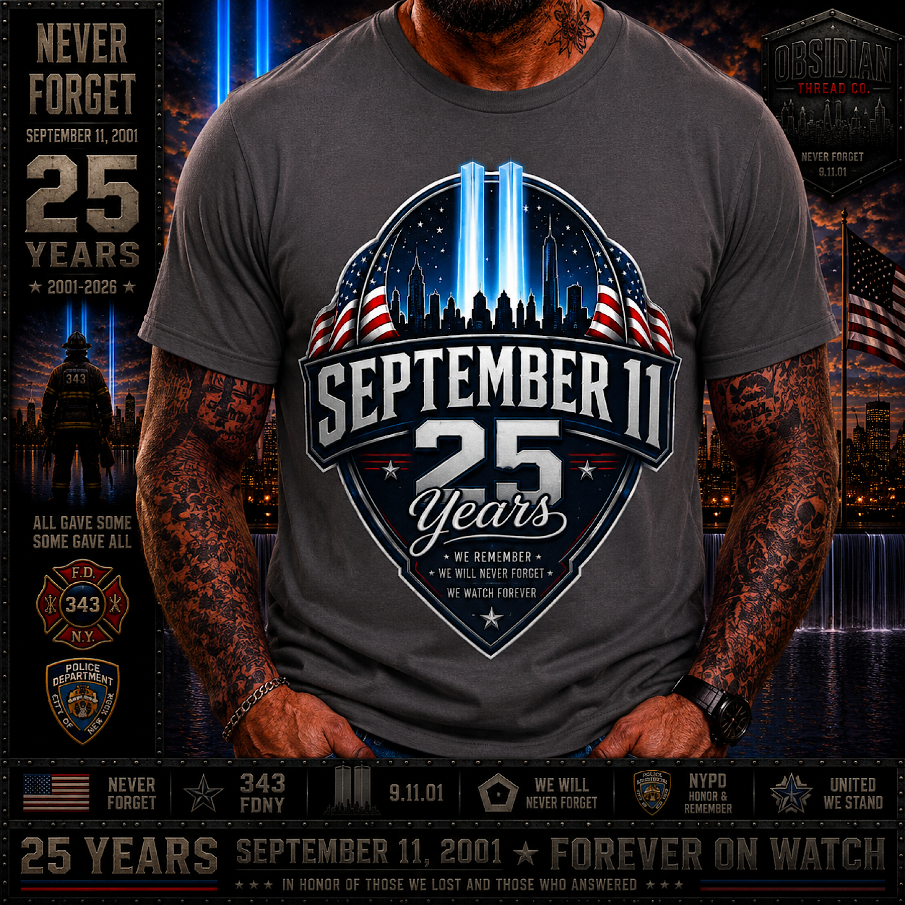 9/11 25th Anniversary Shirt September 11 2001-2026 Never Forget Memorial Tee product preview
