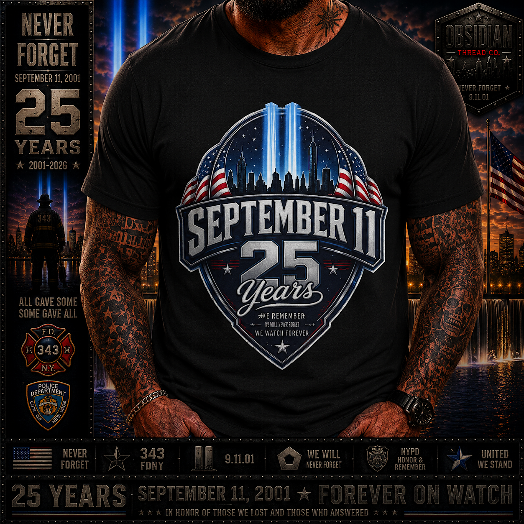 9/11 25th Anniversary Shirt September 11 2001-2026 Never Forget Memorial Tee color preview 4