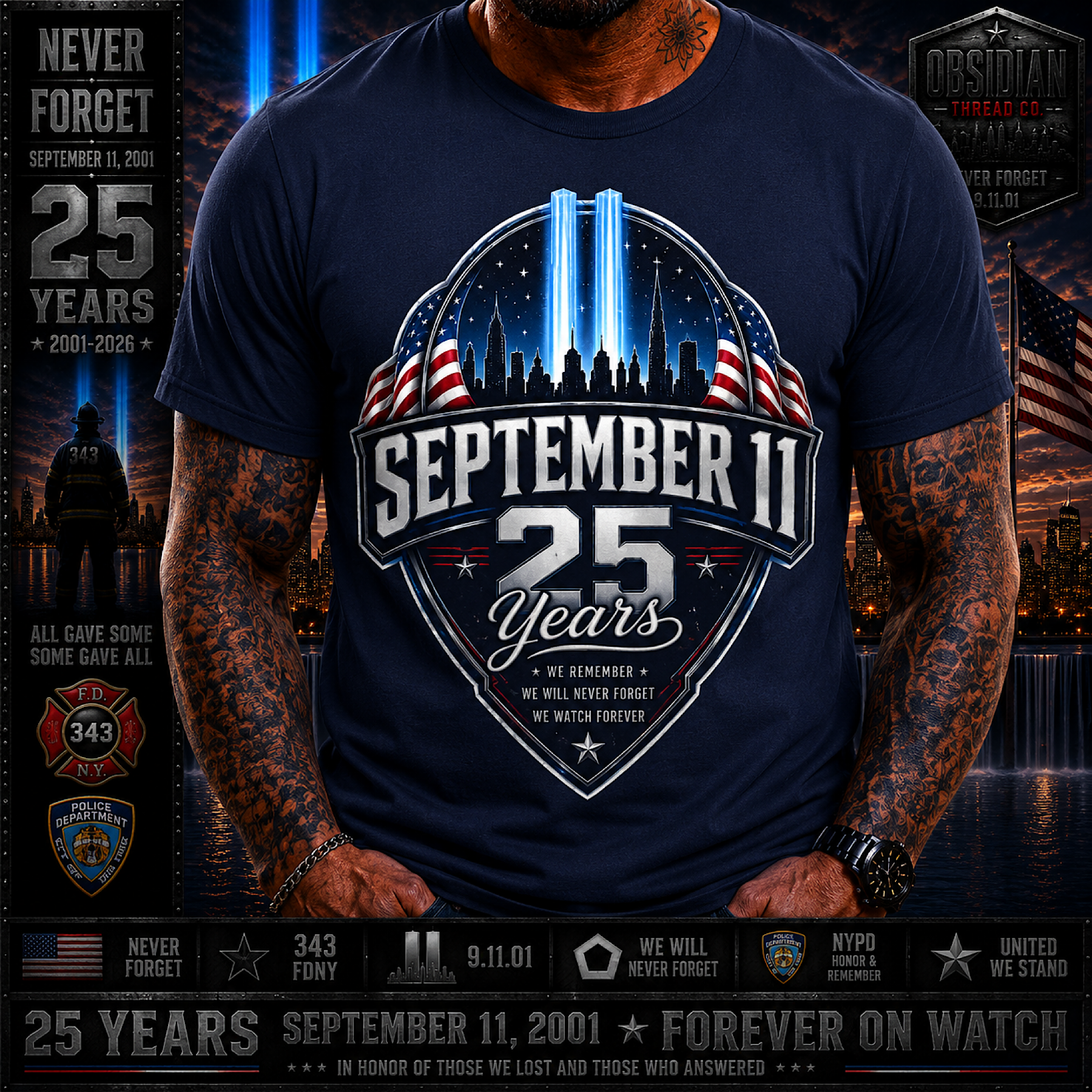 9/11 25th Anniversary Shirt September 11 2001-2026 Never Forget Memorial Tee color preview 3