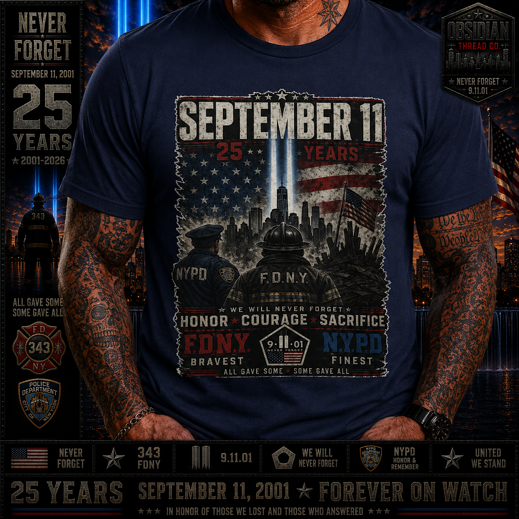 9/11 25th Anniversary Shirt September 11 2001-2026 FDNY NYPD Never Forget Tee color preview 3