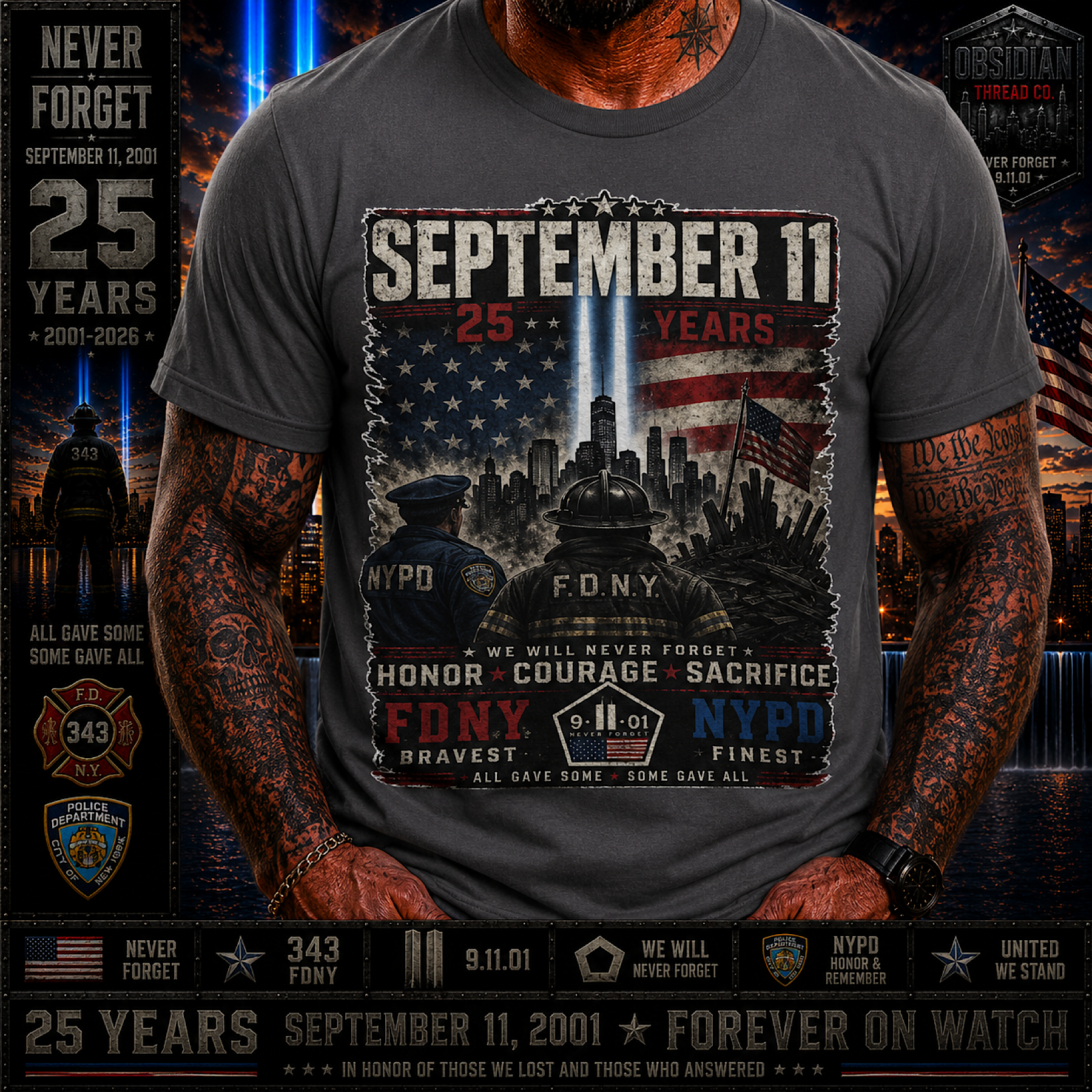 9/11 25th Anniversary Shirt September 11 2001-2026 FDNY NYPD Never Forget Tee color preview 2