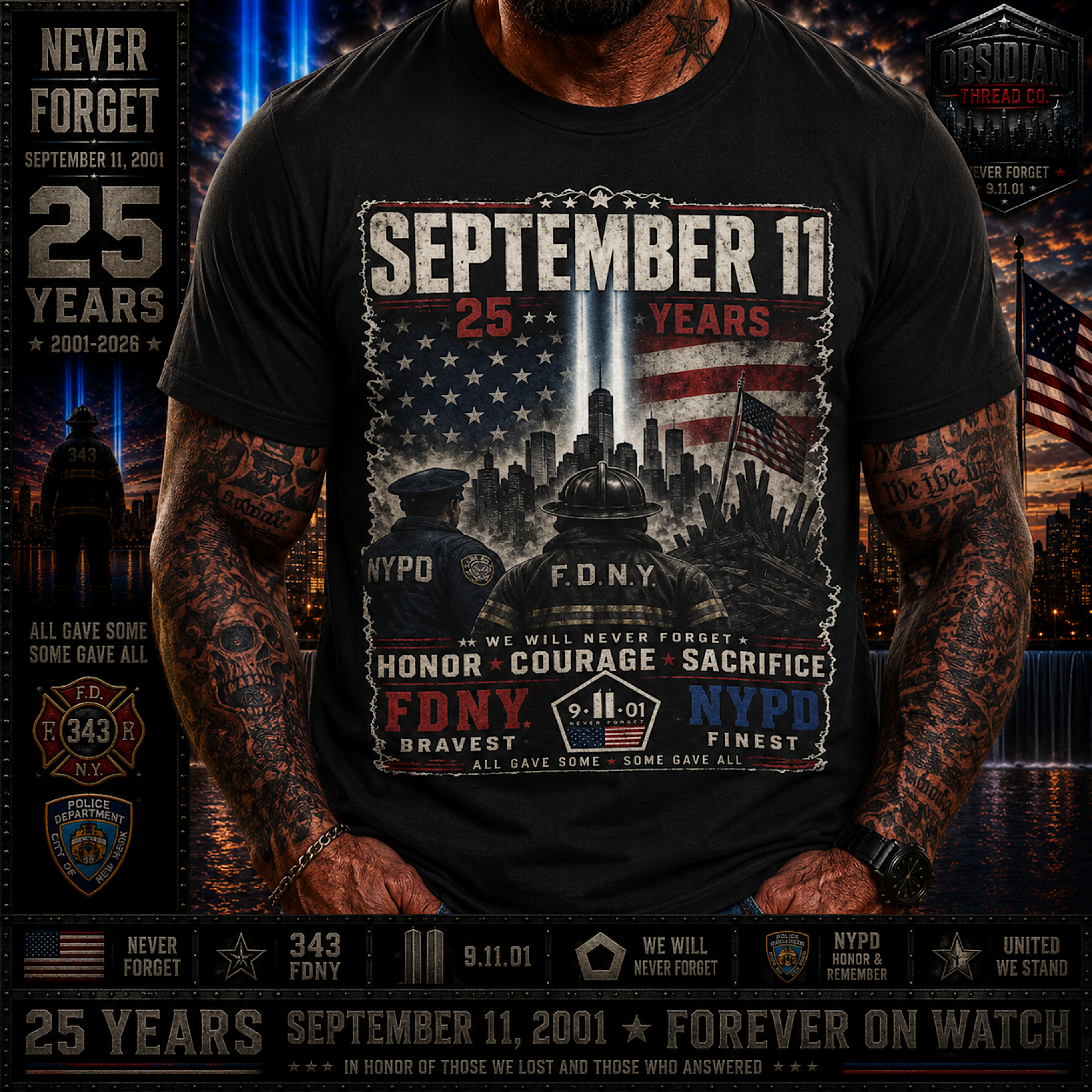 9/11 25th Anniversary Shirt September 11 2001-2026 FDNY NYPD Never Forget Tee color preview 4