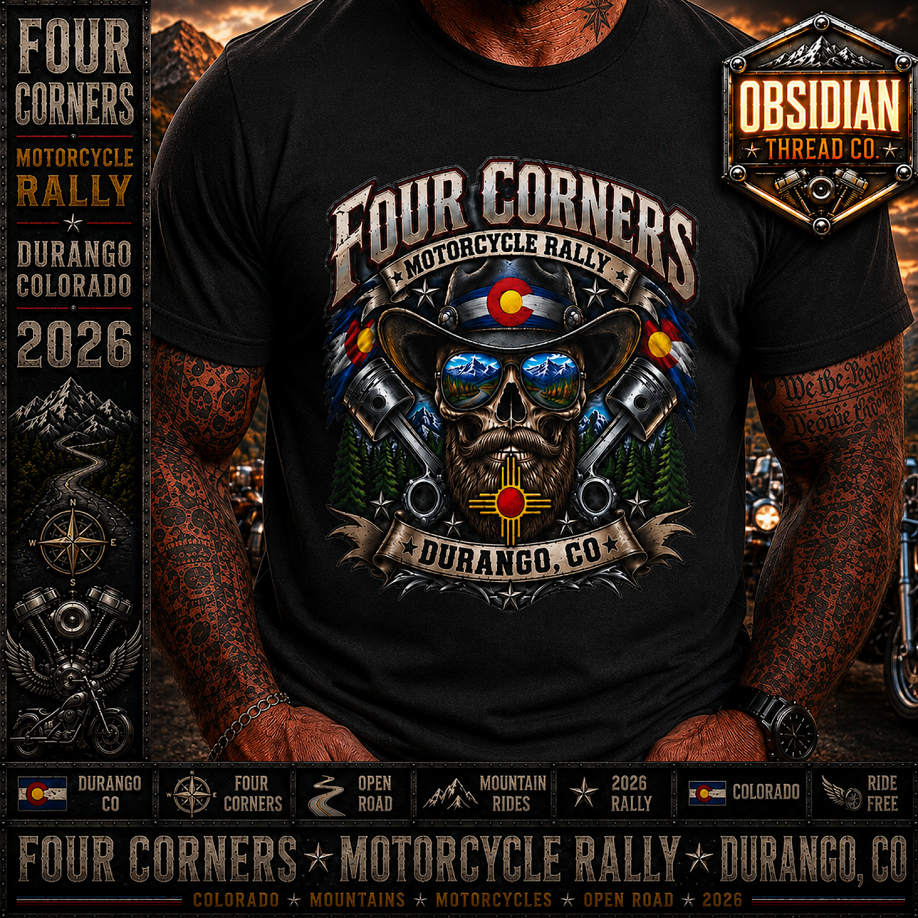 Four Corners Motorcycle Rally 2026 Durango Colorado Biker T-Shirt Tee No Harley product preview