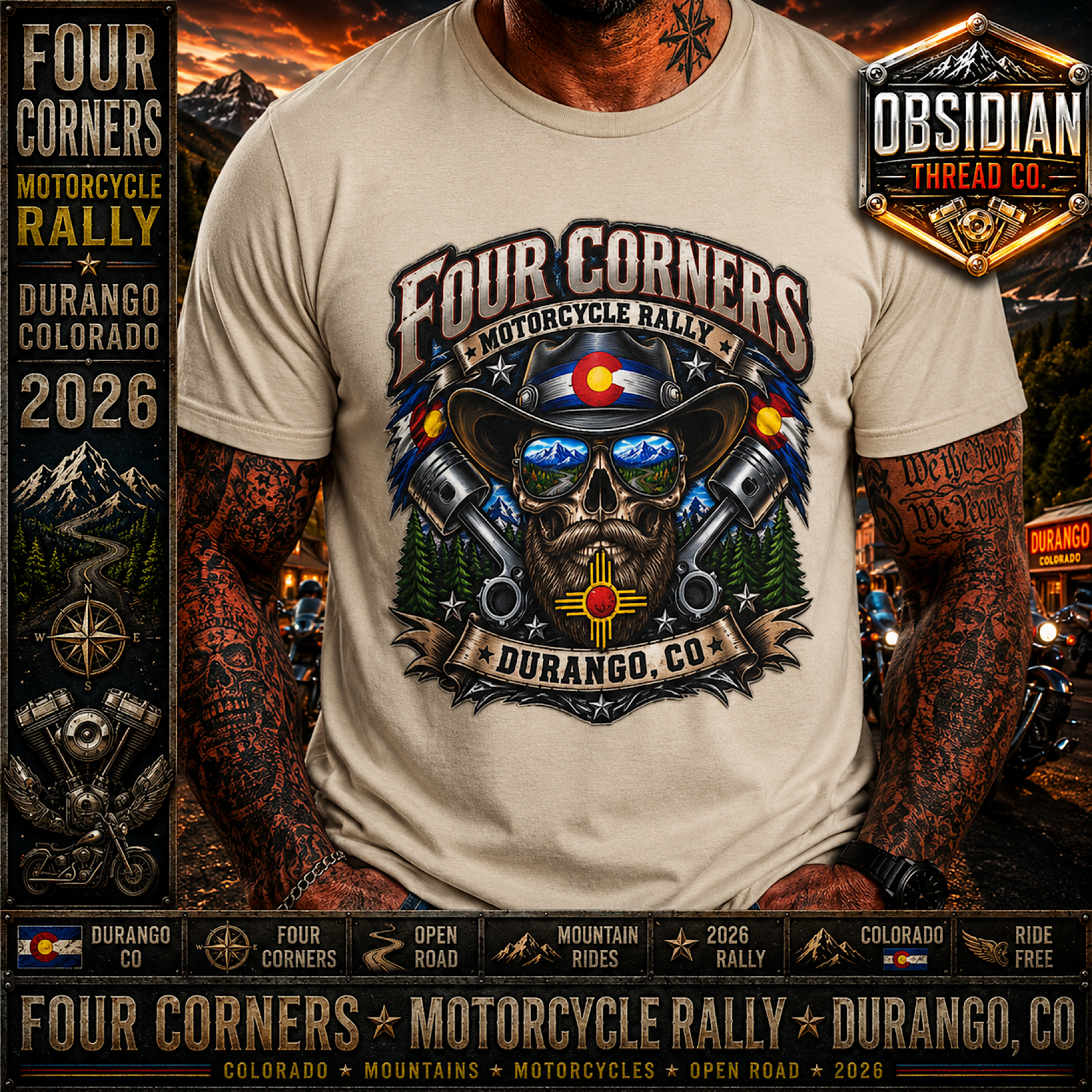 Four Corners Motorcycle Rally 2026 Durango Colorado Biker T-Shirt Tee No Harley color preview 4