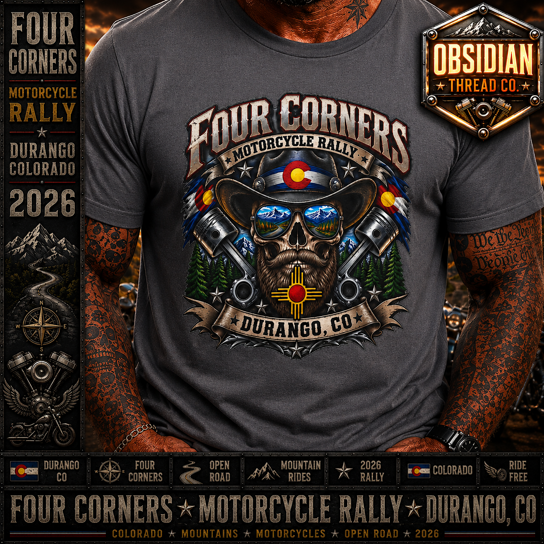 Four Corners Motorcycle Rally 2026 Durango Colorado Biker T-Shirt Tee No Harley color preview 2
