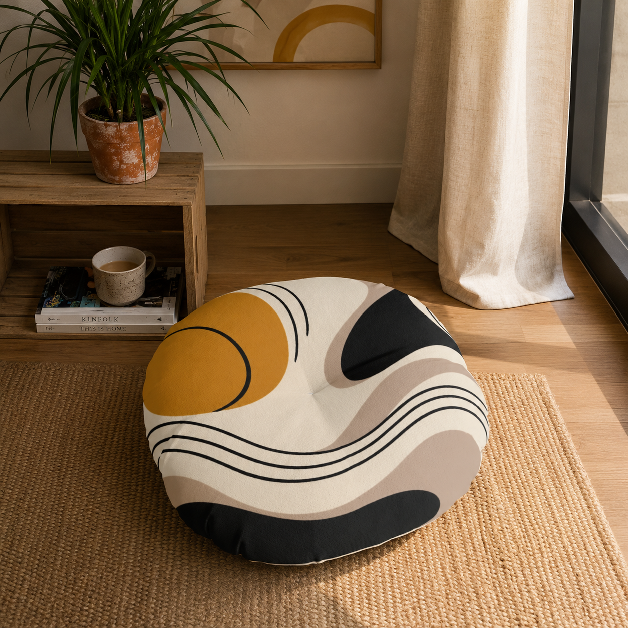 Golden Botanica Tufted Floor Cushion mockup 1