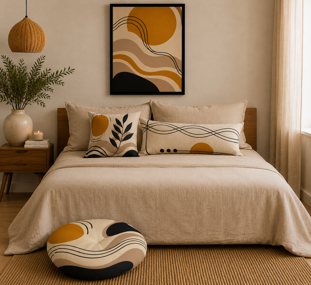 Golden Botanica Tufted Floor Cushion mockup 2